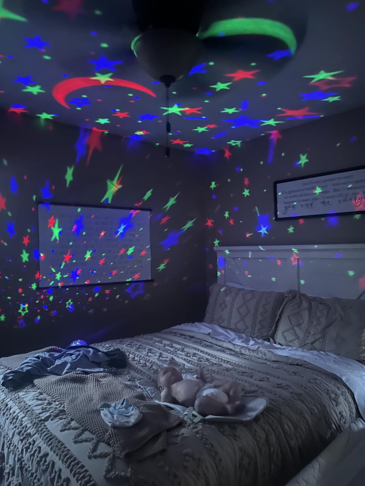 COOLNIGHT Boy Room Decor, 93 Lighting+3 Films Toddler Room Decor, Remote+Dimmable+360° Slient Nightlight for Baby Nursery, Starry Night Light Up Toys, Moon Projector (White) customer photo 2