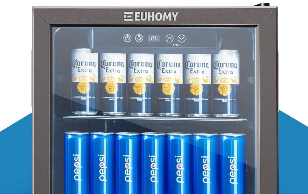 EUHOMY 24 Can Mini Fridge, 18L Beverage Refrigerator with Quiet Compressor | 0.6 Cu.ft Capacity, 40°F to 61°F, Countertop, Digital Temperature Control, Removable Shelves, LED Light, Home Bar Office Use customer photo 1