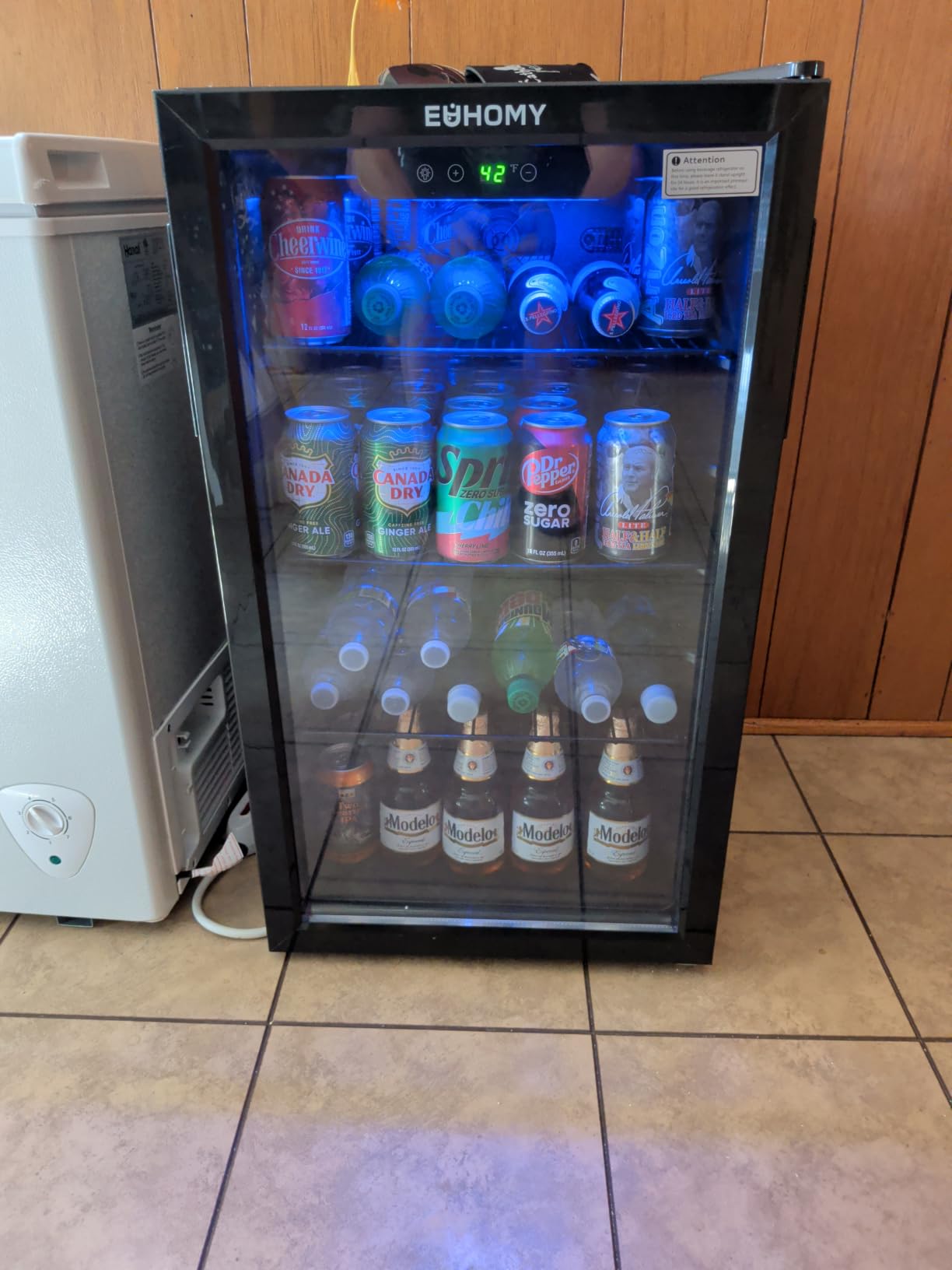 EUHOMY 24 Can Mini Fridge, 18L Beverage Refrigerator with Quiet Compressor | 0.6 Cu.ft Capacity, 40°F to 61°F, Countertop, Digital Temperature Control, Removable Shelves, LED Light, Home Bar Office Use customer photo 2