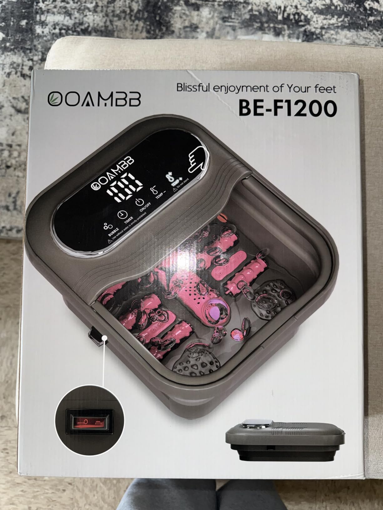 OOAMBB Collapsible Foot Spa with Heat, Bubble and Temp Control, Foot Bath Massager with XL Touch Screen and Massage Rollers, Foot Soaking Tub, Pedicure Foot spa for Stress Relief (Grey) customer photo 1