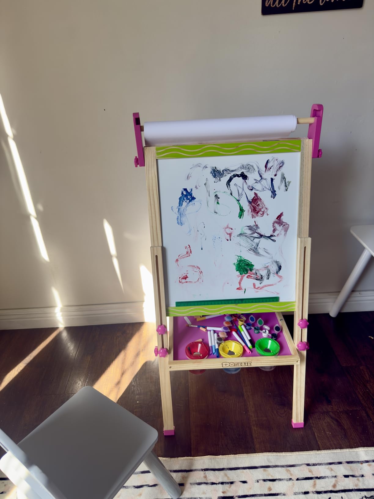 Adjustable Double-Sided Magnetic Wooden Easel for Kids with Paper Roll customer photo 2