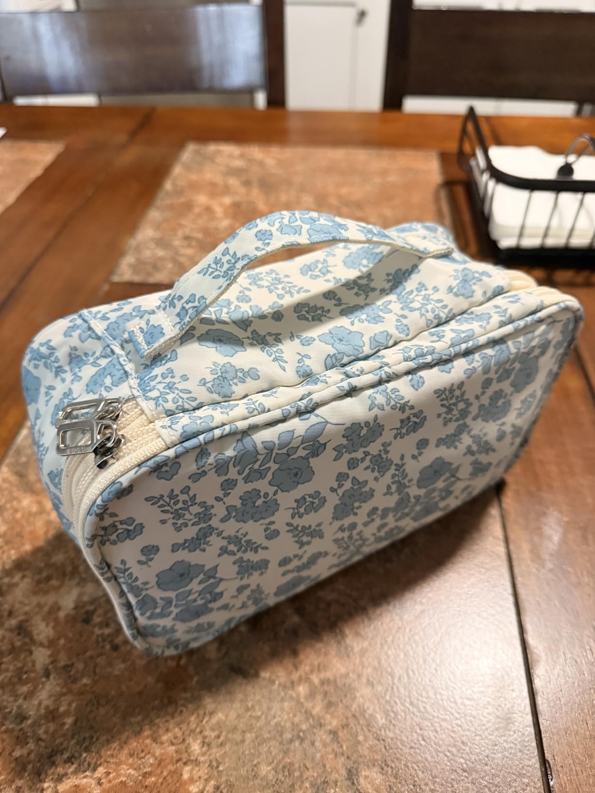 Relavel Travel Makeup Bag, Small Floral Cosmetic Bag with Handle for Trip customer photo 1