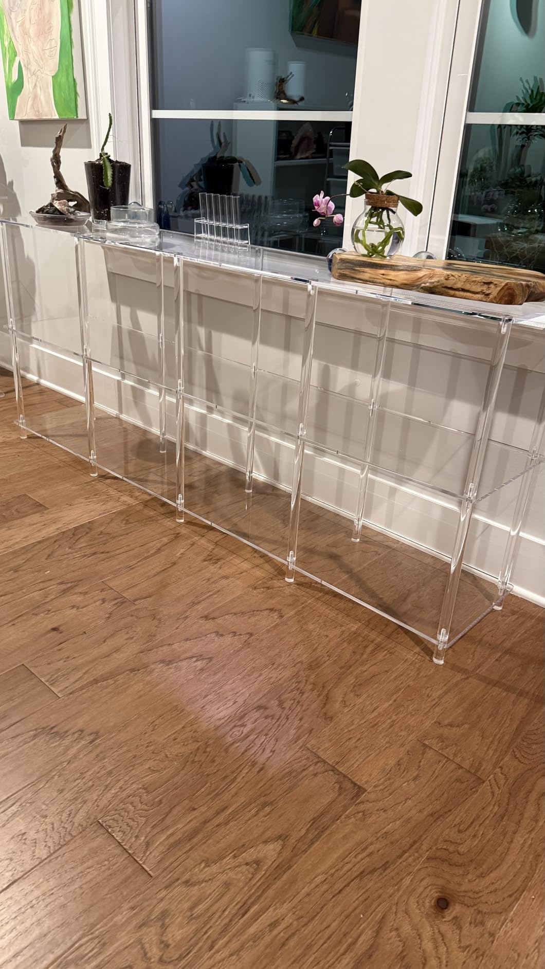 Acrylic Long Bookshelf, Low Horizontal Bookcase with 8 Cube Storage, 3-Tier, Modern Clear Open Book Shelf for Living Room, Office,Bedroom, 11.8''D x 62.2''W x 26.6''H customer photo 2