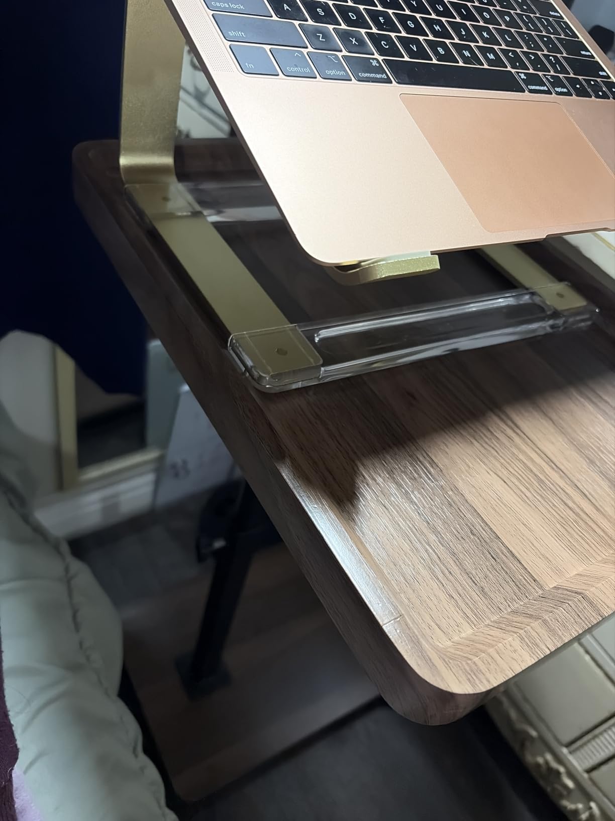 C Table with Wheels, Adjustable Height, 360° Swivel Bed Tray Table | for Small Spaces, Rolling Side Table for Living Room, Bedroom, Bedside, Sofa & Bed (Walnut) customer photo 1