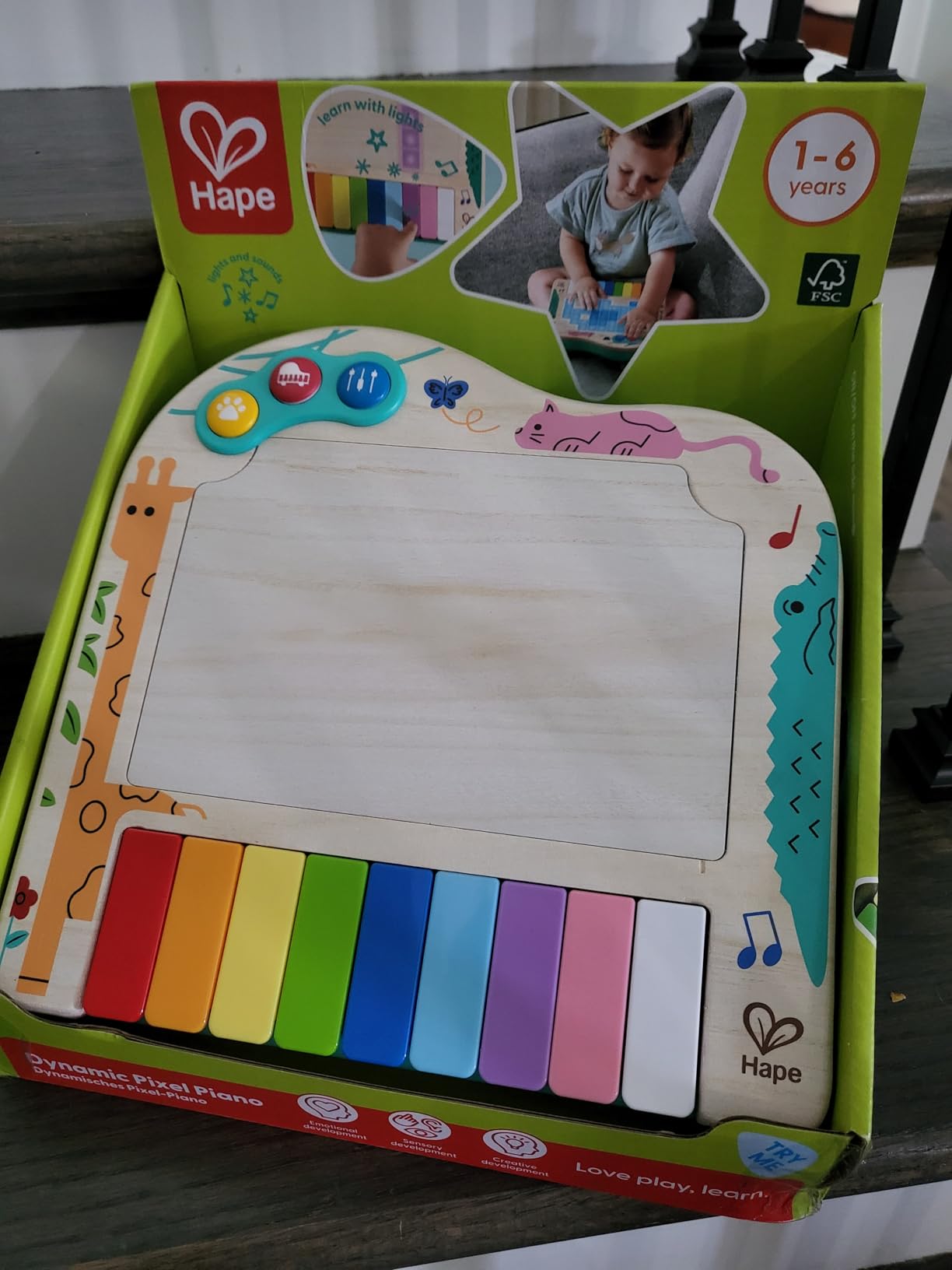Hape Dynamic Pixel Piano - 3-in-1 Interactive Wooden Piano Toy for Toddlers Age 1-6, Musical Sensory Toy with LED Pixel Art Screen, Guided Melodies & Animal Sounds, Early Learning Educational Gift customer photo 1