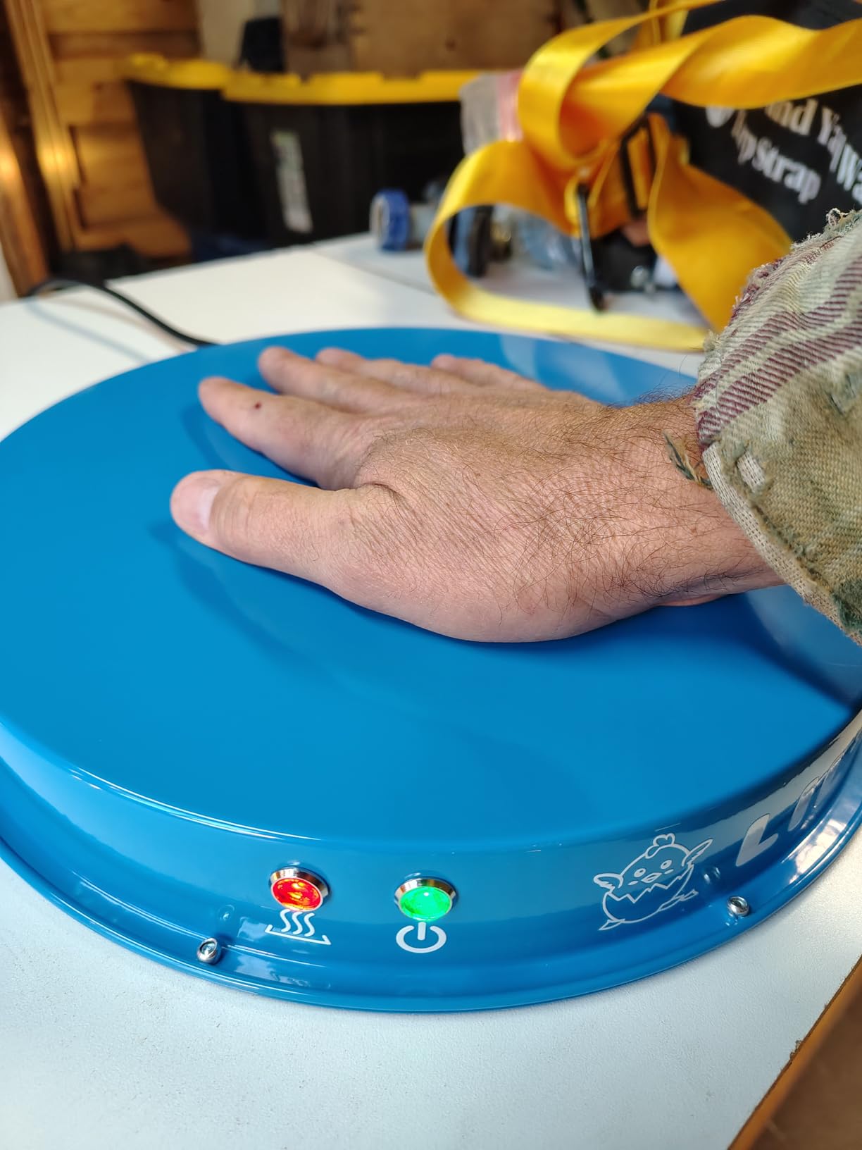 Lil'Clucker Heated Base for Chicken Waterer – Automatic Metal Freeze Proof Heated Chicken Waterer with Heater & LED – Poultry Heated Waterer for Winter (Blue, 13 Inch) customer photo 1