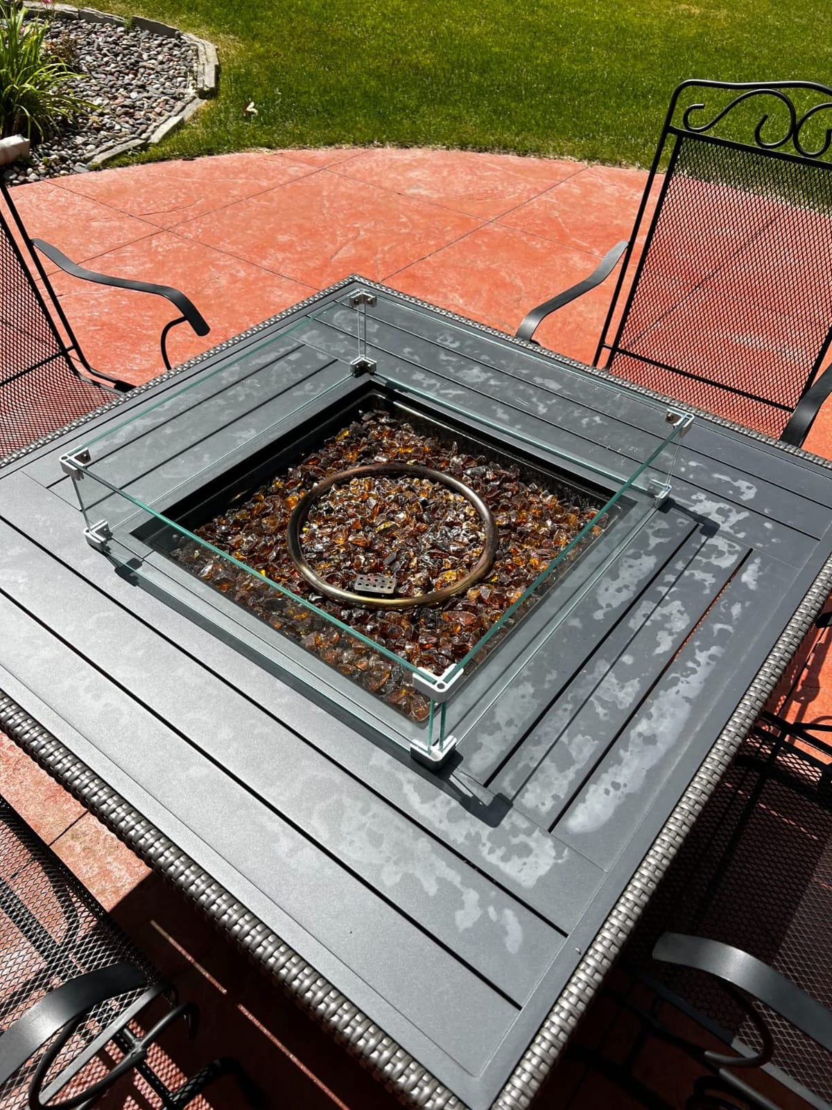 Kinger Home Loren 32-Inch Round Propane Fire Pit Table, Alloy Steel Outdoor Fire Pit with 50,000 BTUs, Includes a Burner lid, Lava Rocks and Weather Resistance Cover customer photo 2