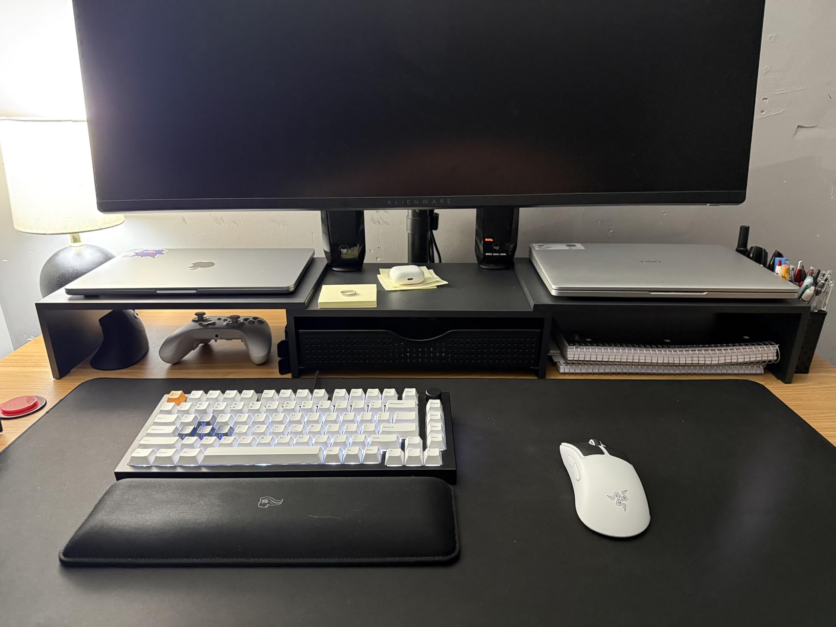 gianotter Dual Monitor Stand Riser With Drawer and 2 Pen Holders | Desk Organizer and Accessories Computer Monitor Stand, Desk Shelf for Top of Desk (Black) customer photo 2