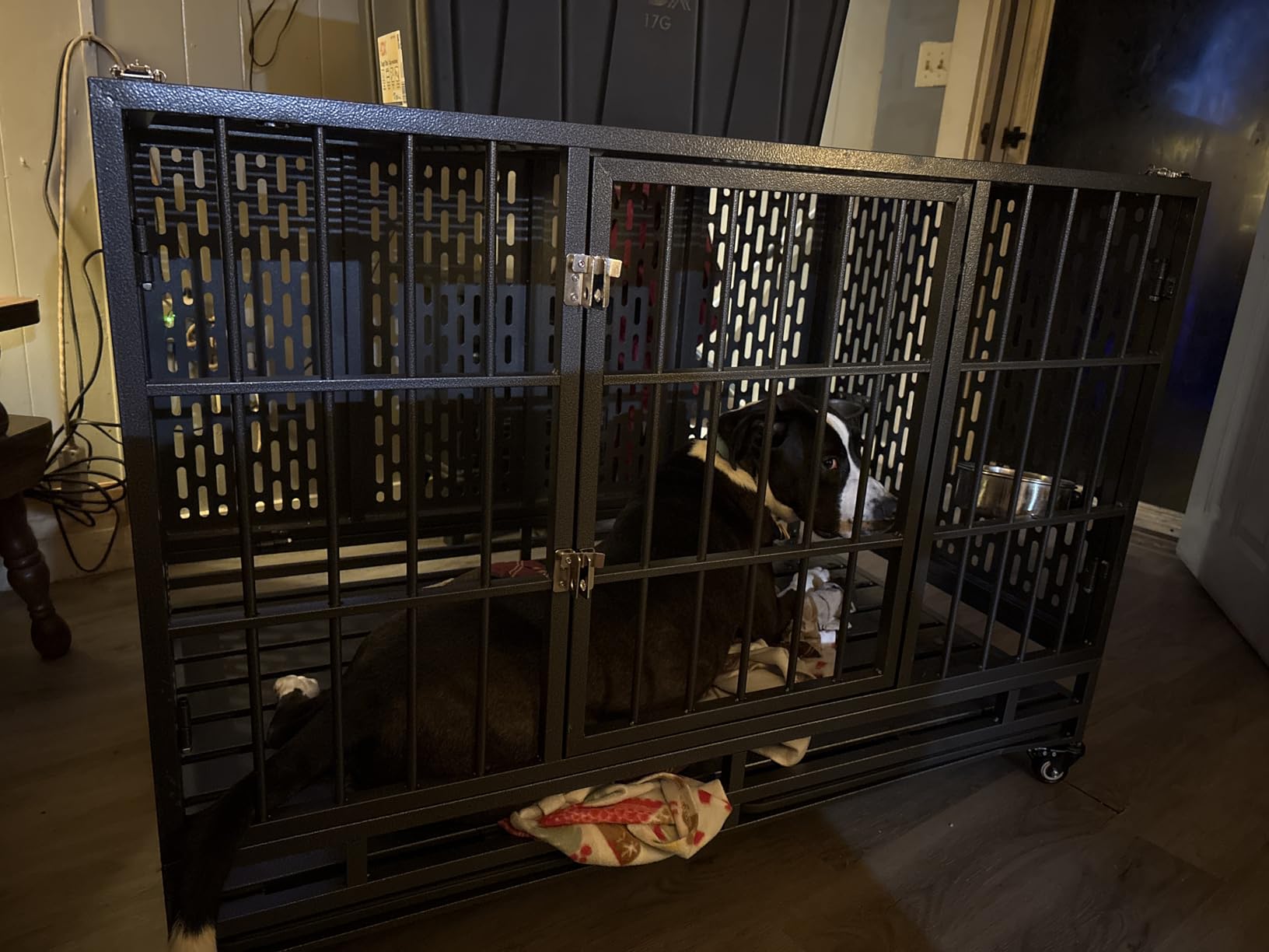 Snuowu 38 Inch Heavy Duty Dog Crate with Wheels, Folding Metal Big Dog Cage for Large and Medium Dogs, Extra Large XL XXL Indestructible Dog Crate with Removable Tray. customer photo 1
