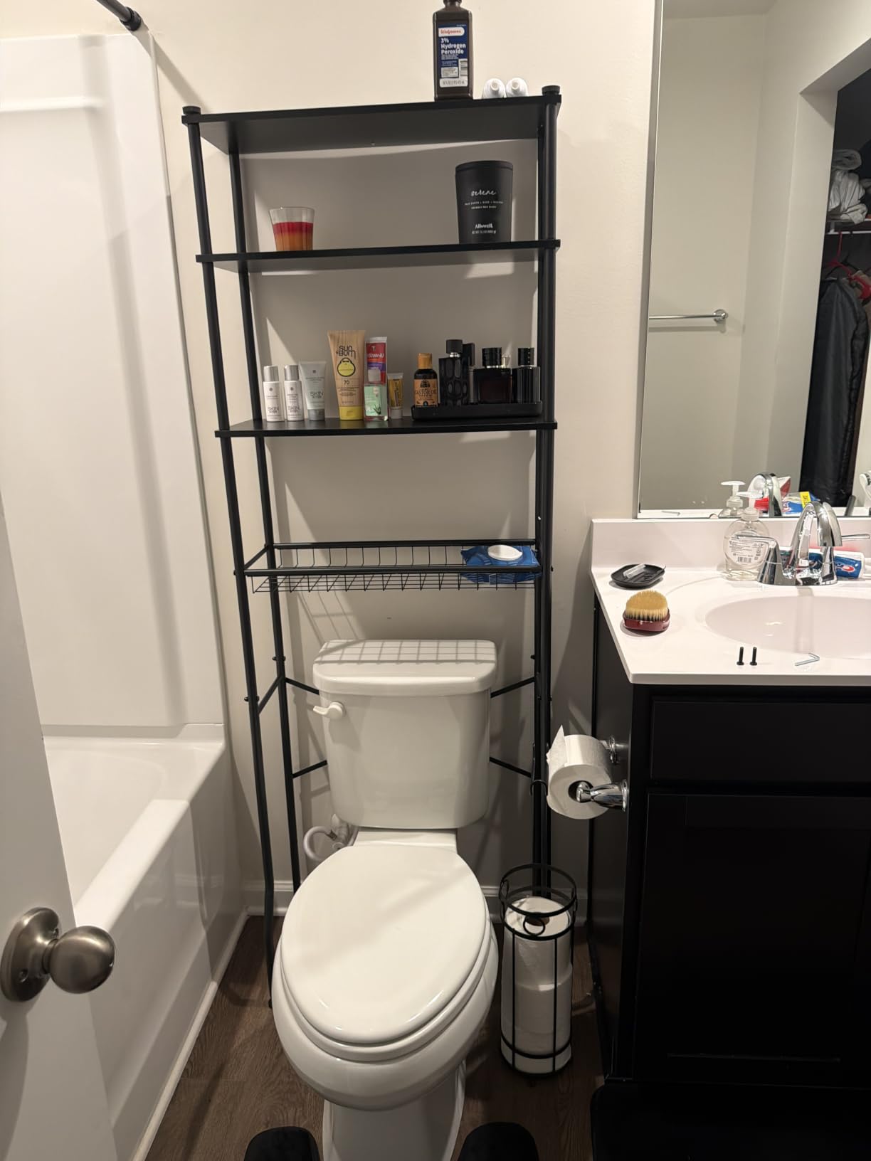 Over-The-Toilet Storage Shelf, 4-Tier Bathroom Organizer Cabinet Rack And Storage Over Toilet With Shelf Waterproof Feet Pad And Basket, Multifunctional Space Saver Freestanding Bathroom Shelves (Brown) customer photo 2