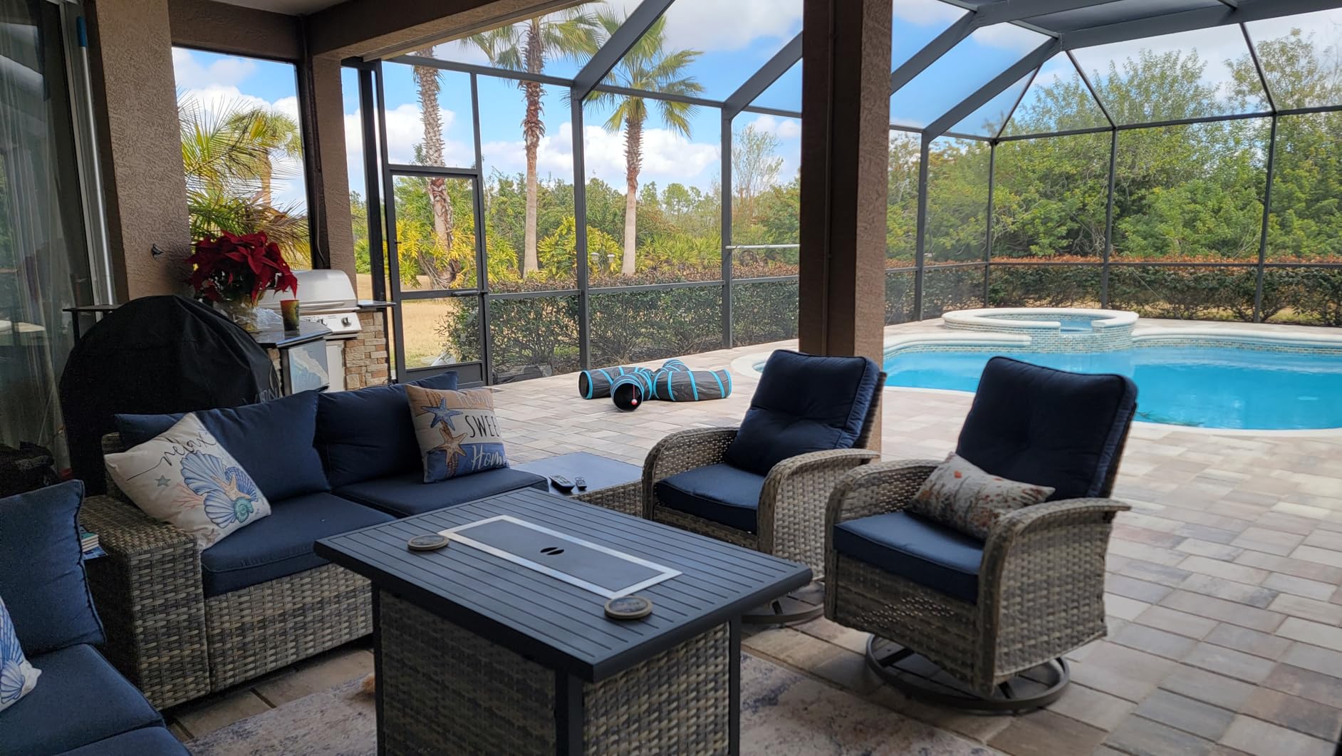 Outdoor Patio Furniture Set PE Wicker Rattan Outdoor Sectional Sofa | Patio Conversation Set with Chunky Arms Thickened Cushions & Glass Coffee Table for Garden, Backyard, Poolside, Beige customer photo 2