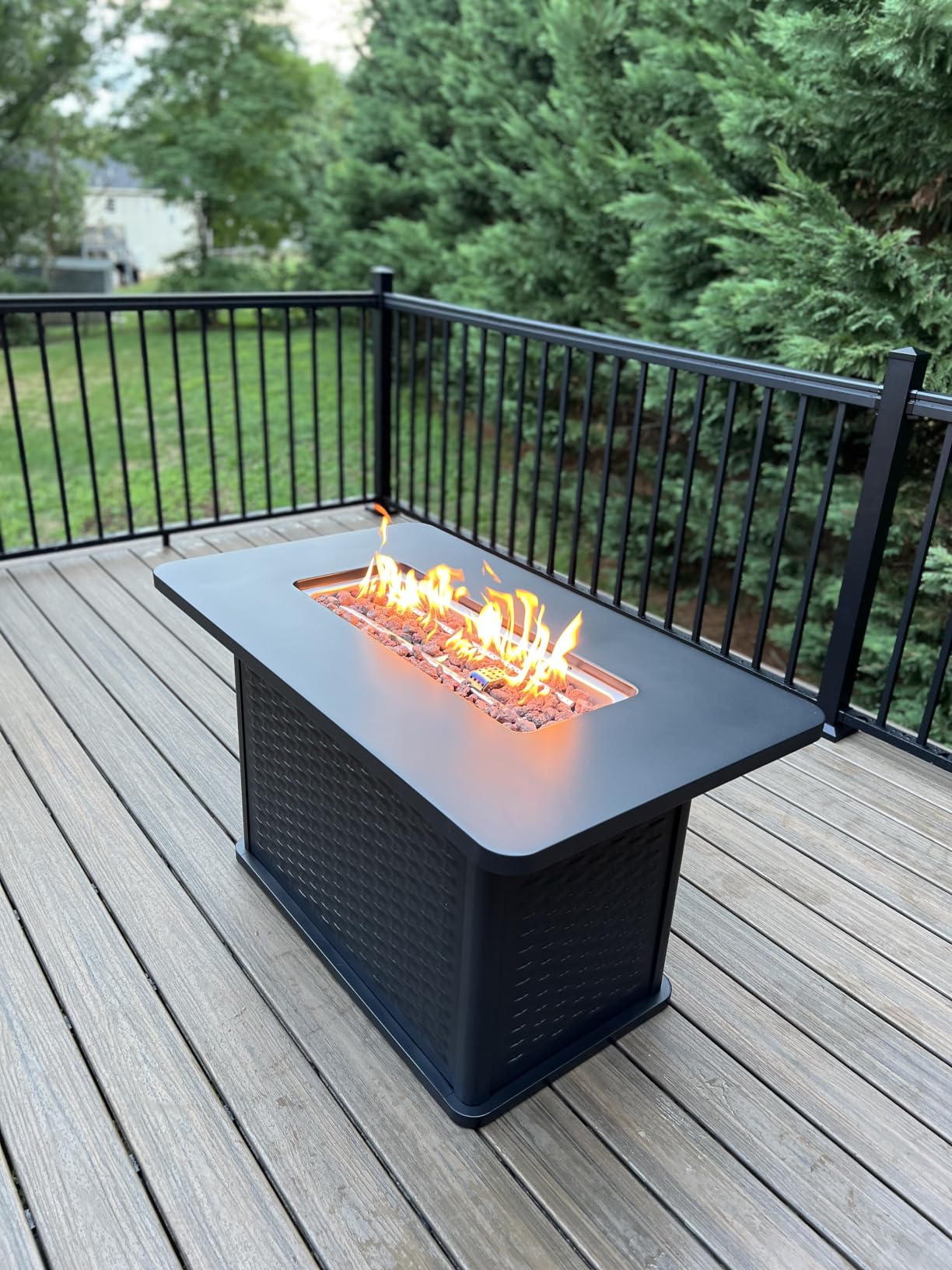 Ciays 43-Inch Rectangular Propane Fire Pit with 60,000 BTU Output, Fire Pit Table Premium Gas for Outside Patio with 304 Stainless Steel H-Burner, Glass Stones, and Wind Guard,Black customer photo 1