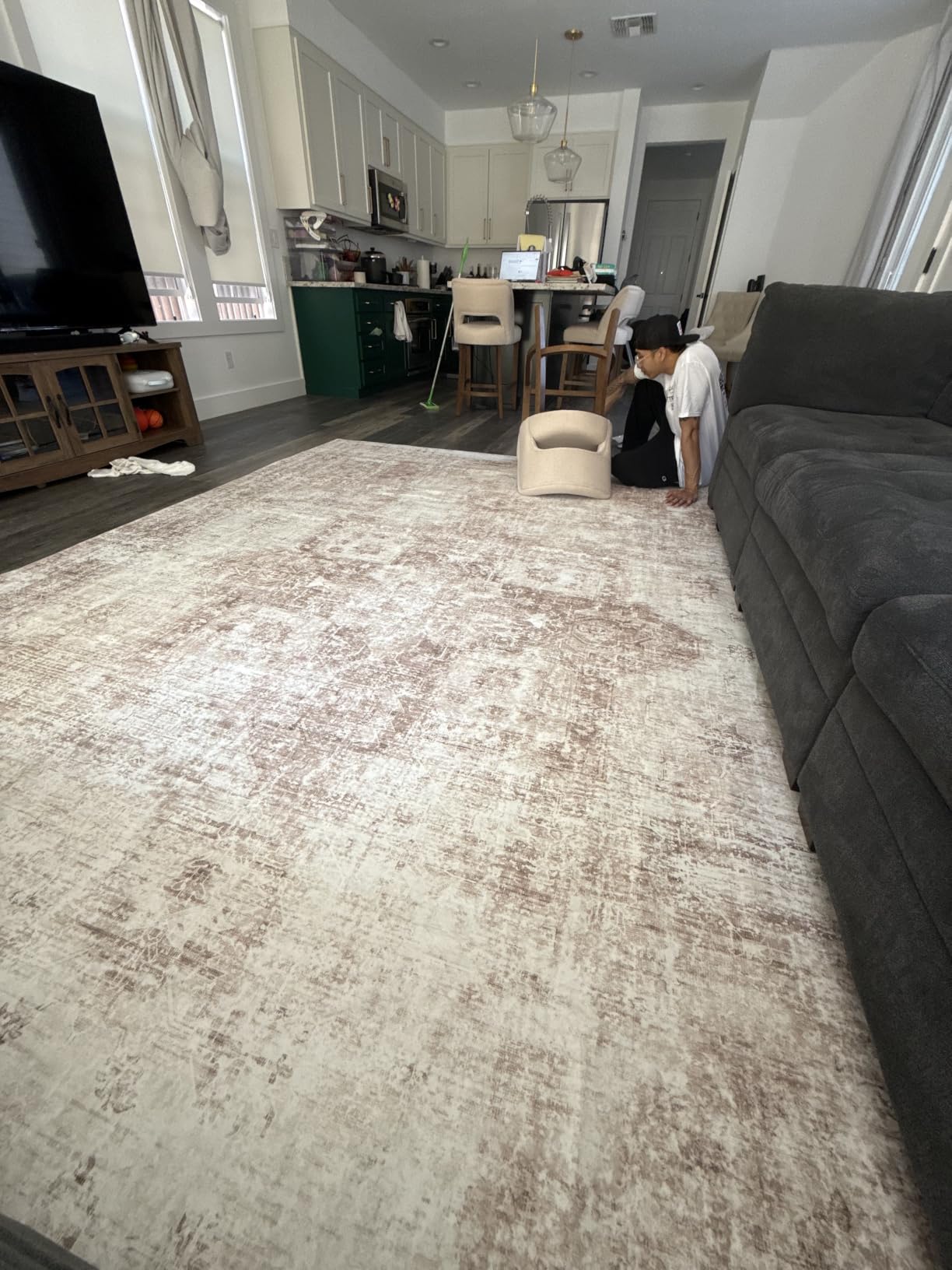 Area Rug 8x10 Washable Rug, Vintage Boho Medallion Rugs Non-Slip Soft Low Pile Large Distressed Rug Indoor Retro Carpet for Living Room Bedroom Dining Room Office Children's Room(Beige, 8'x10') customer photo 2