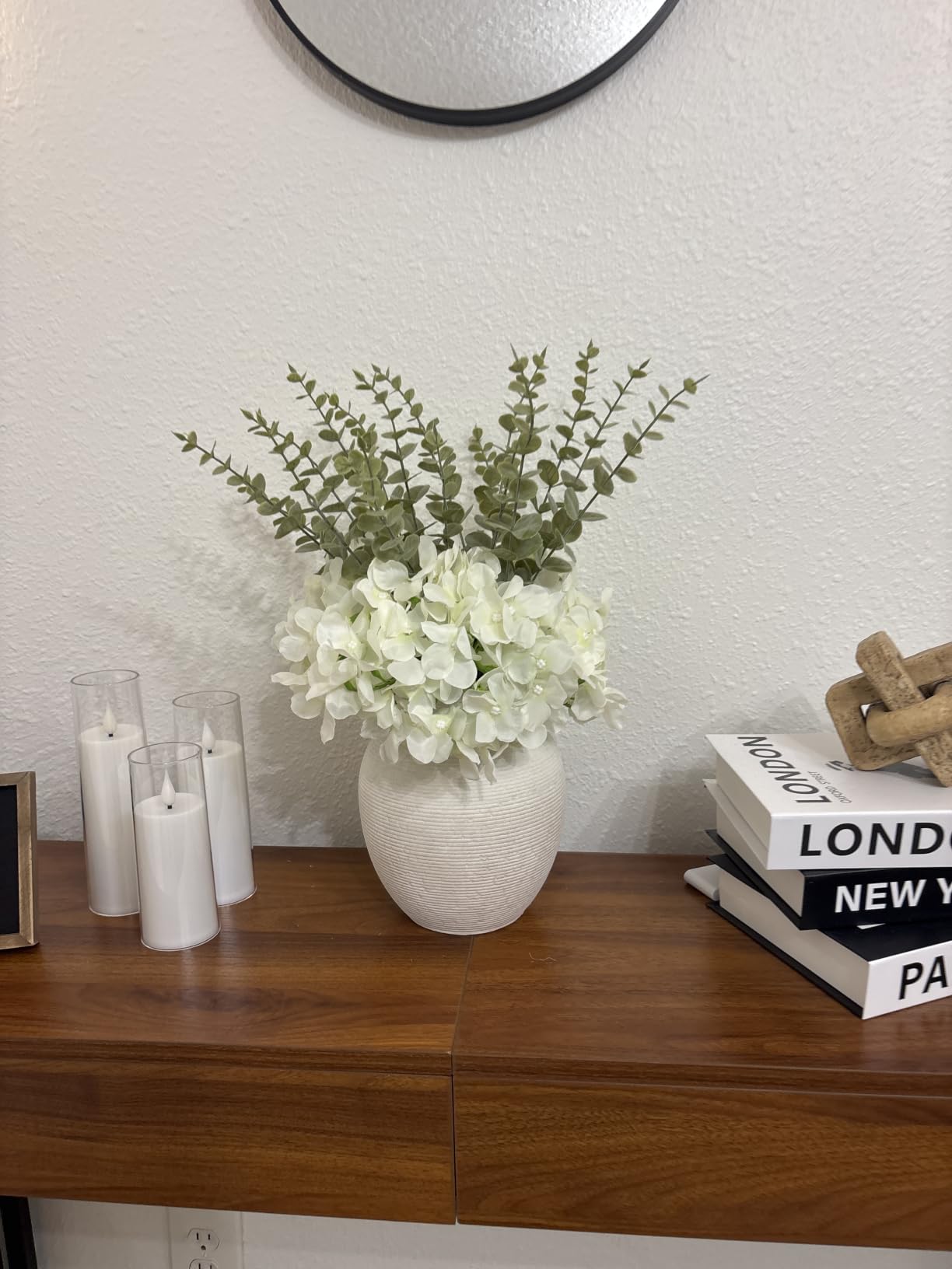 Vanselia Ceramic Flower Vase Home Decor - Farmhouse Table Vases Rustic Vintage Living Room Kitchen Bedroom Decorations for House Book Shelf Office Coffee Desk Dining Fireplace (7.4