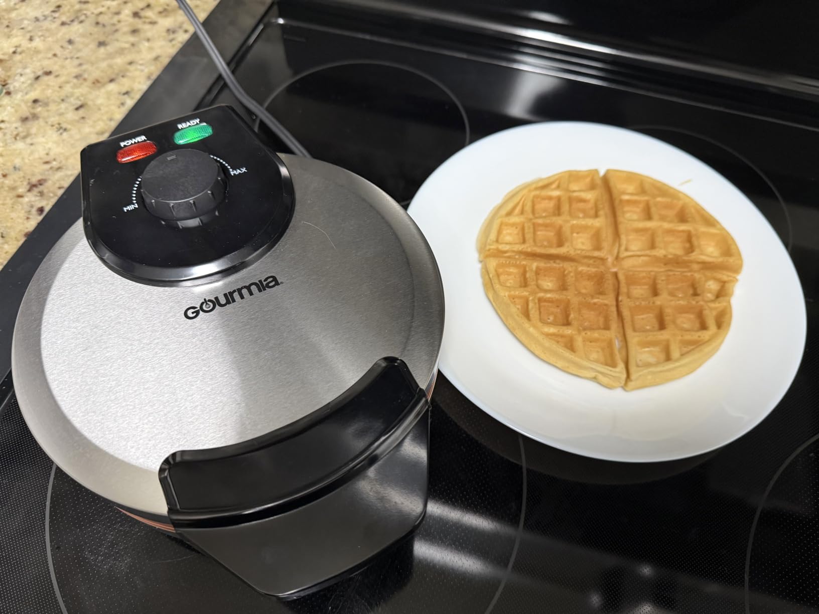 Gourmia Belgian Waffle Maker - Compact Design with Upright Storage, Adjustable Browning, and Easy-Clean Nonstick Ceramic Plates, Stainless Steel customer photo 1