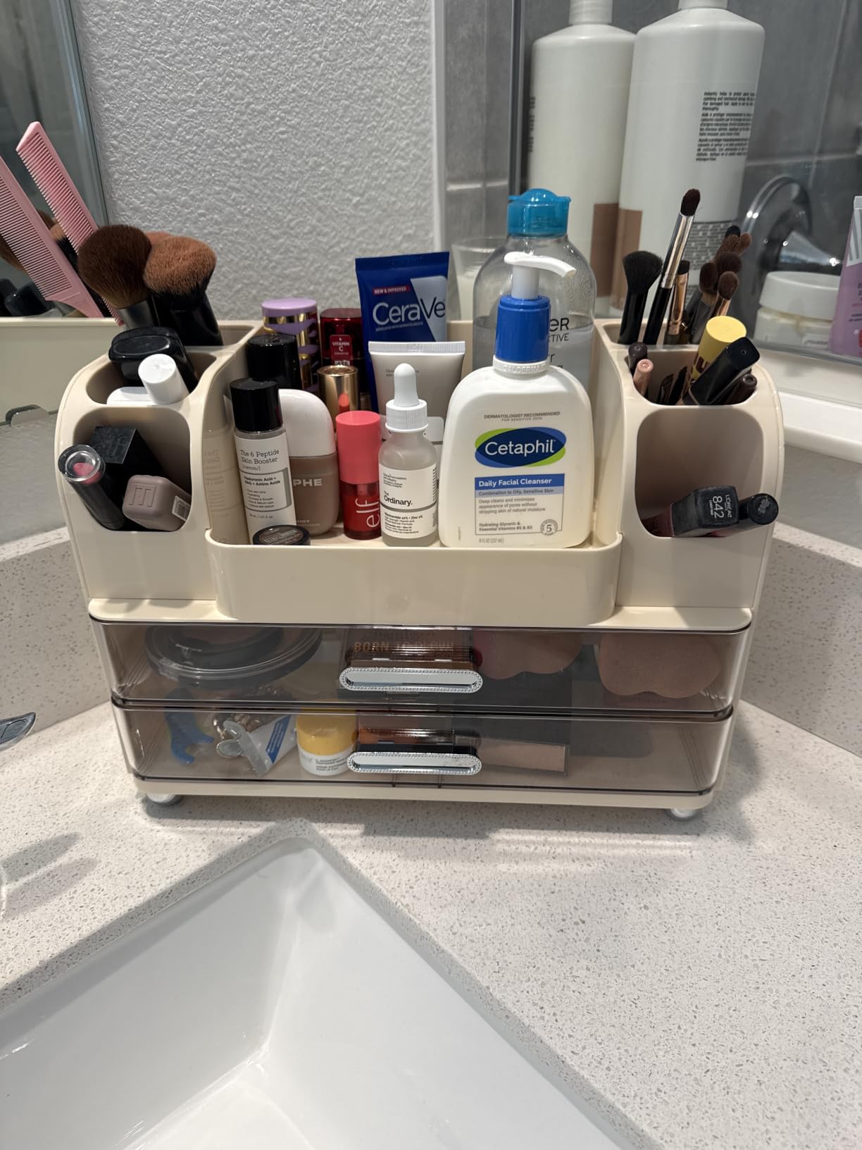UFORU Makeup Organizer Countertop with 2 Large Drawers for Vanity Bathroom customer photo 2