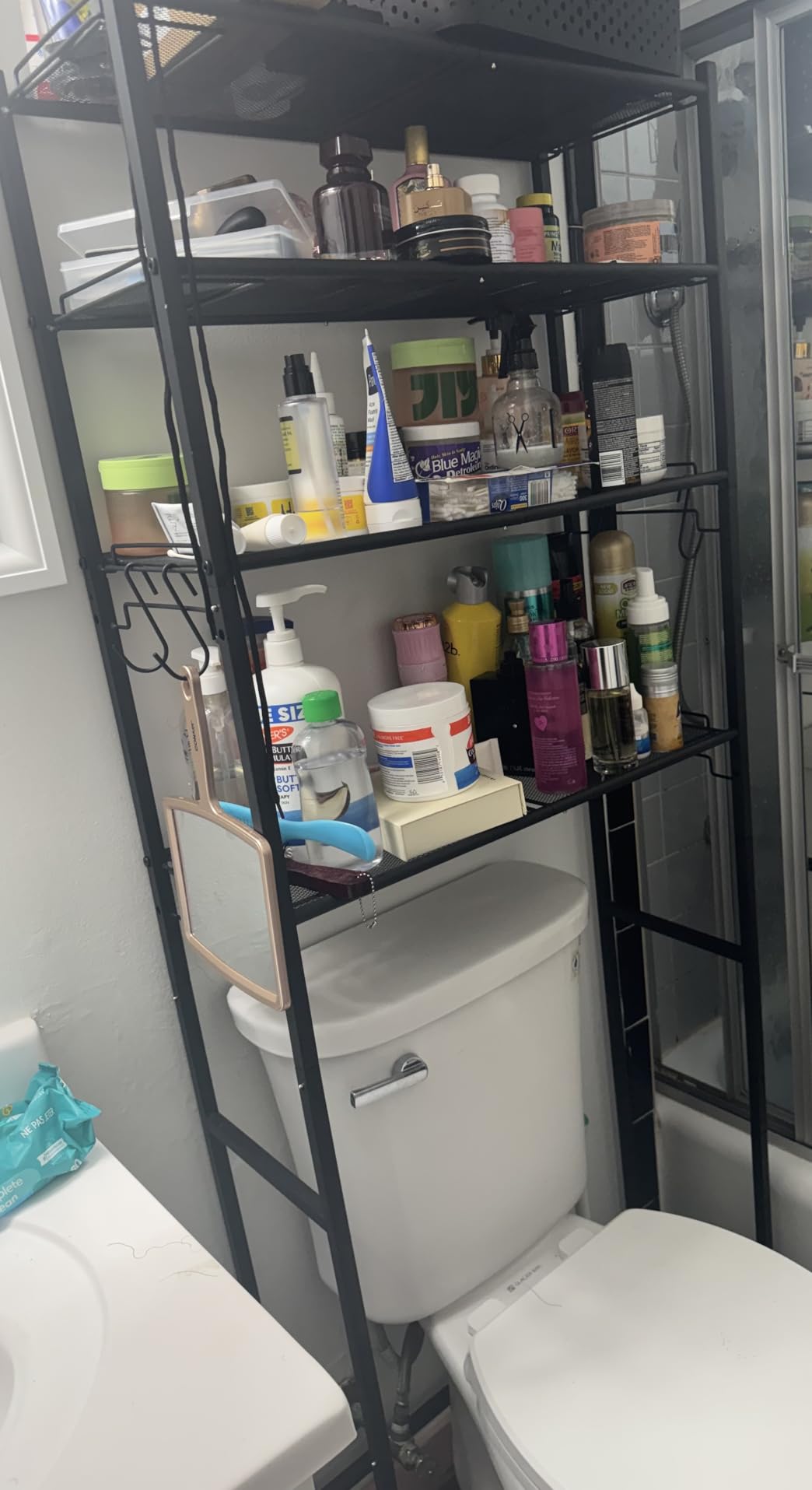 samstar 4 Tier Over The Toilet Storage Rack, Bathroom Organizer Shelves Cabinet Above Toilet, with Adjustable Height Freestanding Shelf Space Saver, Black customer photo 2