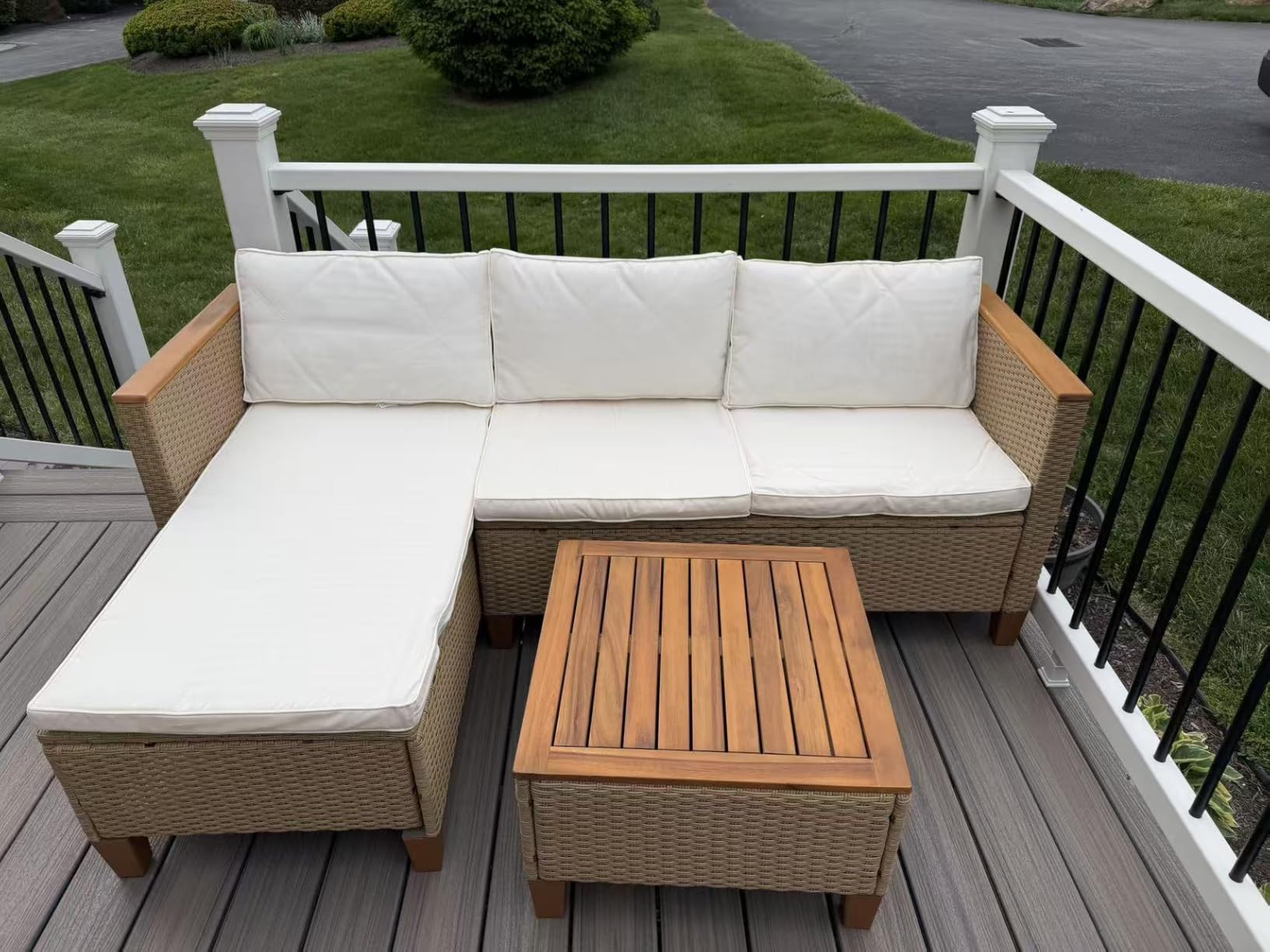 HERA'S HOUSE 3-Piece Wicker Patio Sectional Furniture Set, 4-Seat, Yellow customer photo 2