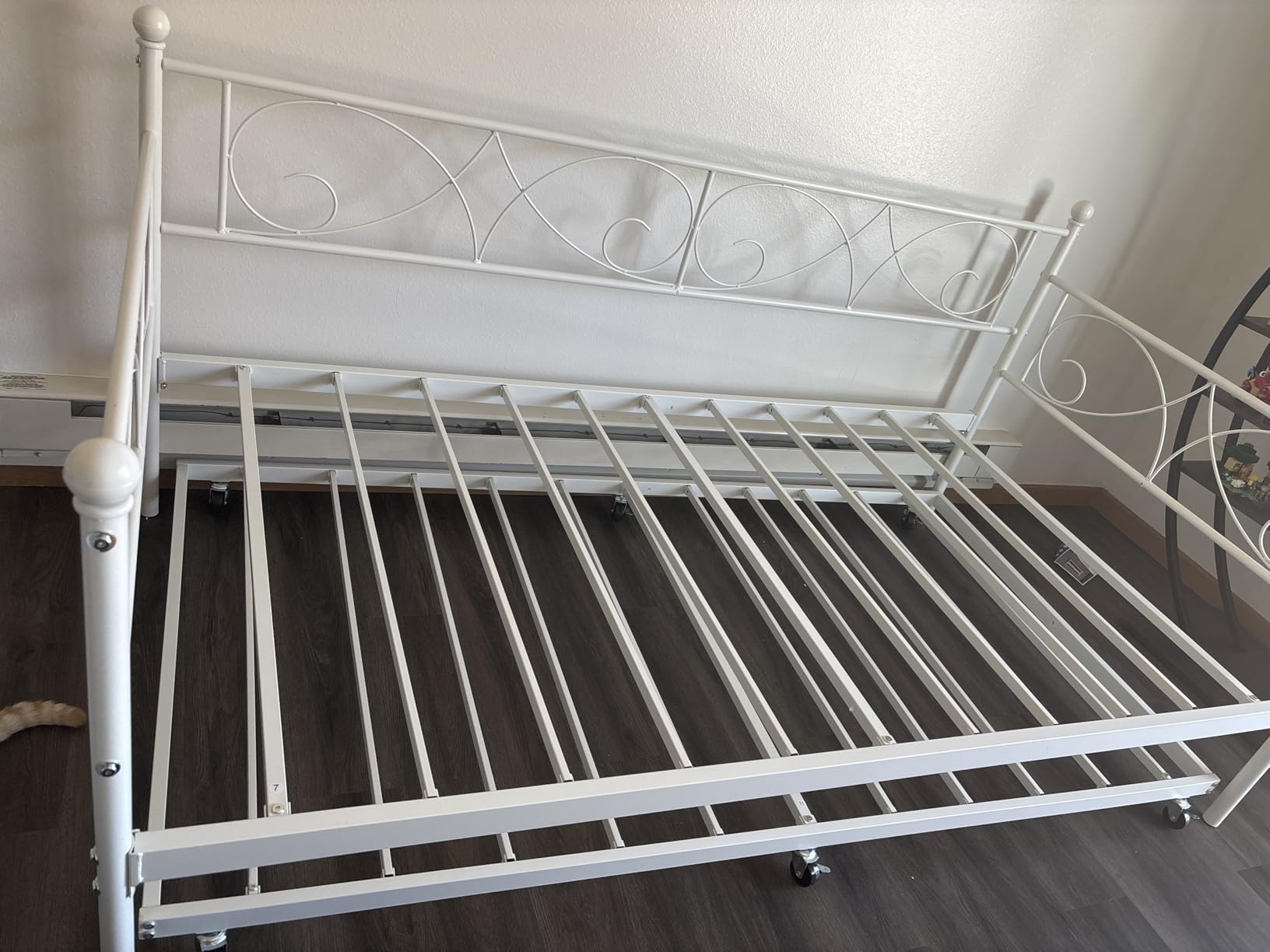 IDEALHOUSE Twin Daybed with Trundle, Metal Trundle Bed, White | Sofa Bed Frame, Heavy Duty Metal Slats, 6 Universal Wheels, Space Saving, for Living Room, Bedroom, Guest Room customer photo 2