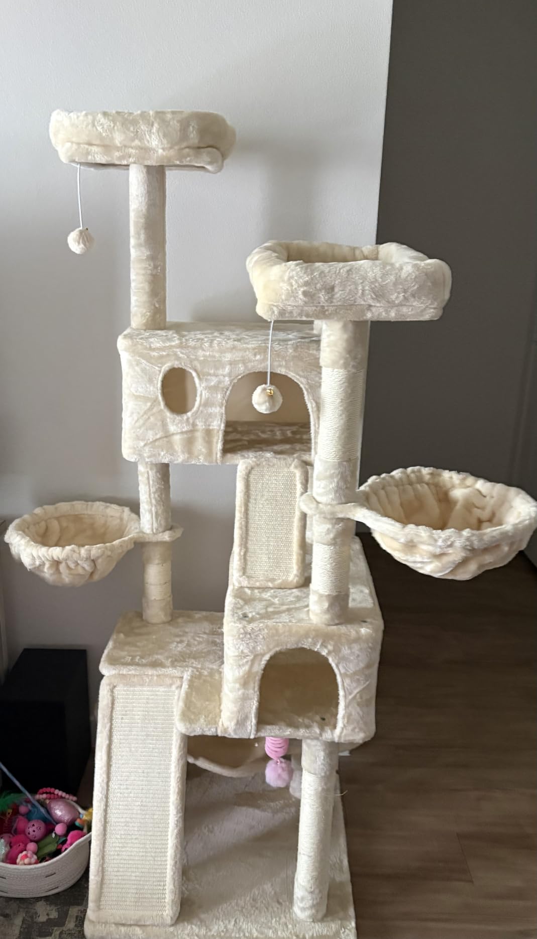 SHA CERLIN 65in Larger Cat Tree Tower Condo for Indoor Kitties/Multi-Level Furniture Activity Center with Wide Base/Cozy Plush Cat Perches/Baskets/Sisal Scratching Posts and Hammock/Leopard Print customer photo 2