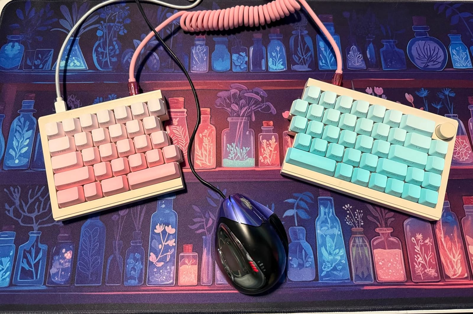 ZORNHER ST68 Wireless Ergonomic Split Mechanical Keyboard,65% Pink & Blue Custom Creamy TKL Keyboard with Knob,Lighted Up PBT Keycaps,Pre-lubed Linear Switches,Hot-Swappable,RGB Backlit customer photo 1