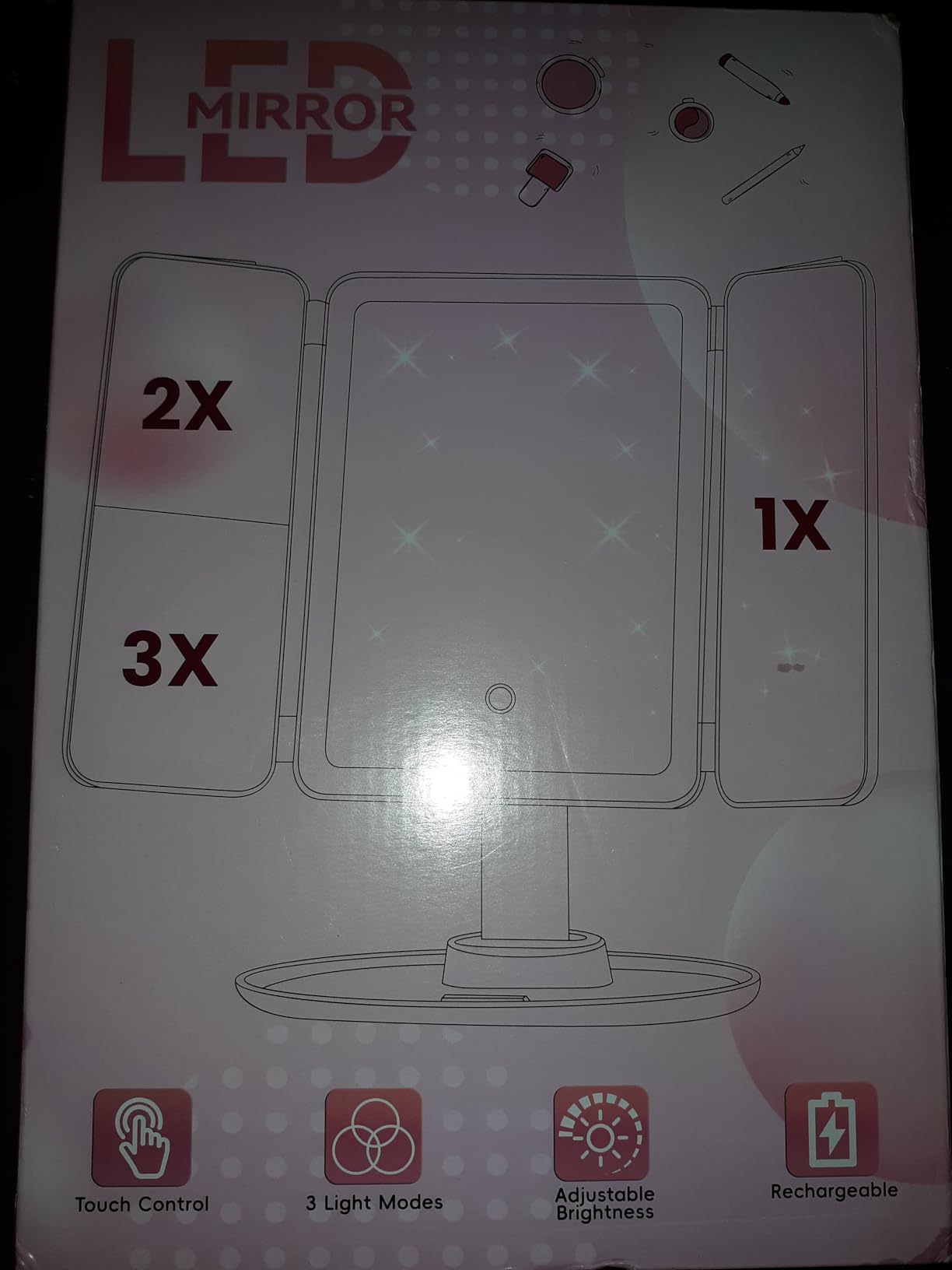 Lupow Lighted Makeup Vanity Mirror, 4 Magnifications, Rechargeable, Trifold customer photo 1