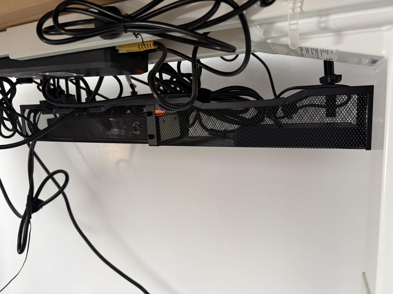 Cable Management, 25.3'' Under Desk Cable Management Tray No Drill | Metal Cable Organizer with Clamp for Wire Management, Cord Organizer for Home Office, Desk Accessories Organizer, Black customer photo 2