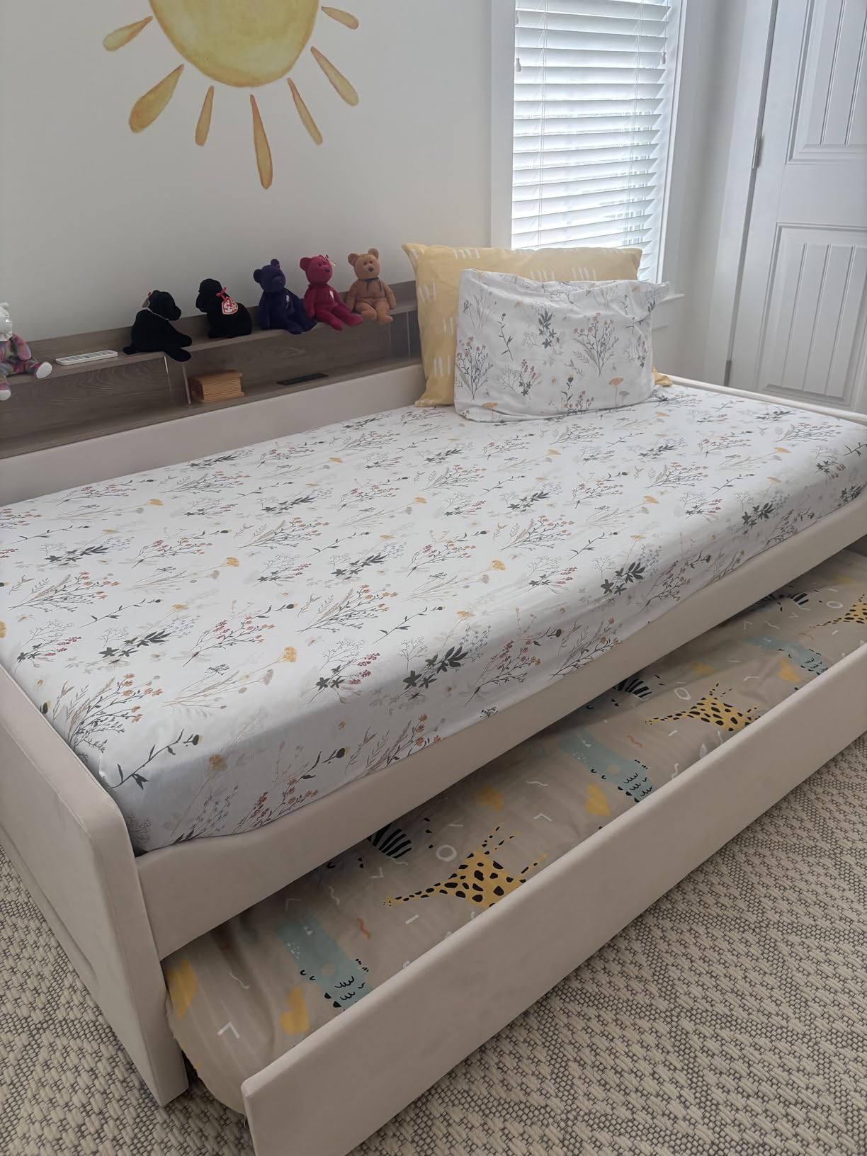 Jocisland Twin Upholstered Daybed with Trundle and Storage Headboard, Pink | Soft Upholstered Guard, USB Charging Port, 4 Lockable Casters, Reinforced Trundle Support, No Box Spring Needed customer photo 2