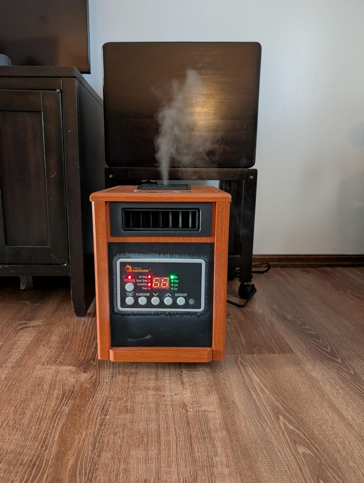DR-123 Indoor Portable Space Heater with Remote Control, 1500W Dual Heating, 4 Wheels for Mobility, Programmable Timer, Thermostat, Ultra Quiet, Coffee customer photo 1