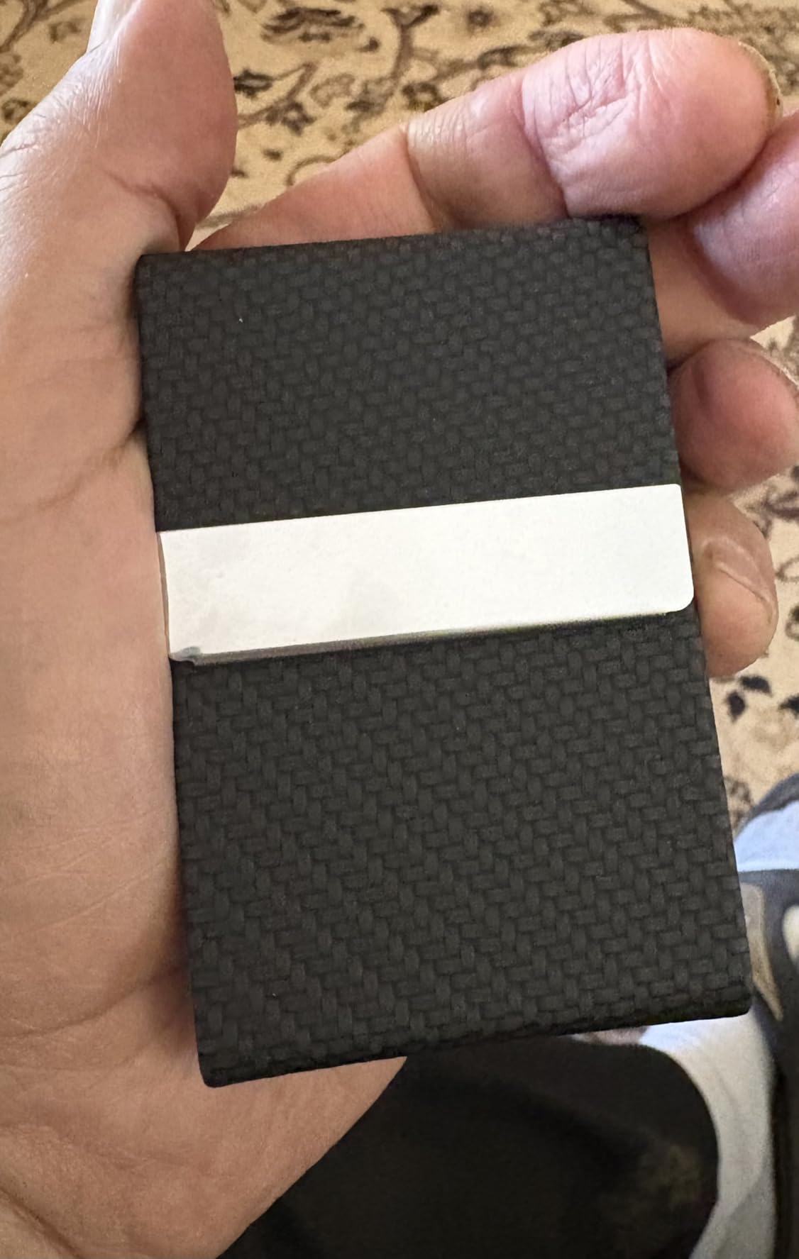 Black Carbon Business Card Holder with Magnetic Closure, Slim Metal PU Business Card Case for Men Women, 3.7 x 2.3 inches RFID Blocking Credit Cards Holder for Pocket or Bag Storage customer photo 2
