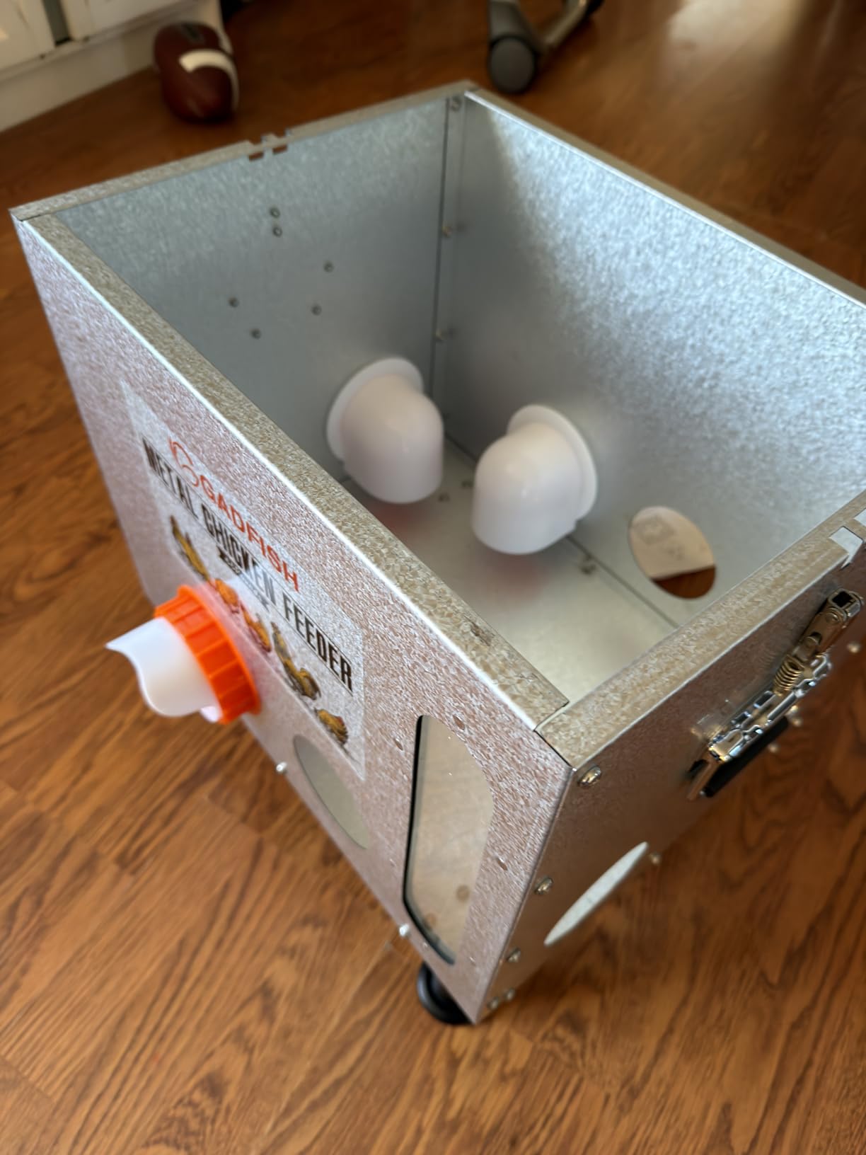 GADFISH 55LBS Large Capacity Automatic Chicken Feeder - Upgraded Window Design Allows Viewing of Feed Conditions, 8 Feeding Ports, Anti-Waste Design, Height-Adjustable Legs & Secure customer photo 2