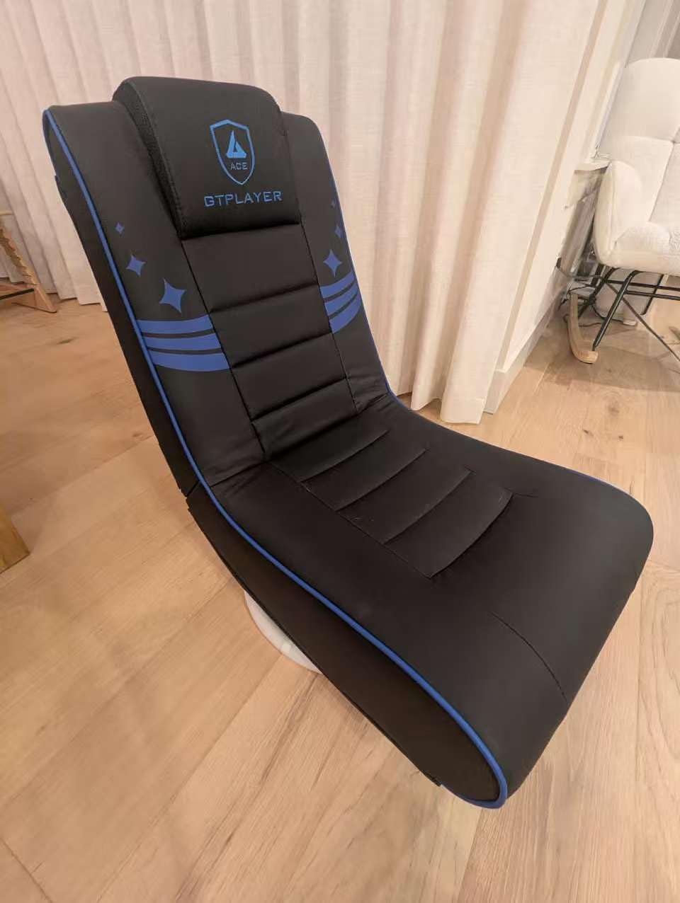 GTPLAYER Floor Gaming Chair Foldable Swivel Floor Chairs for Kids Boys Comfy Video Game Seat with 360° Multipurpose for Gamers, Bedroom or Game Room(Black-Blue) customer photo 2