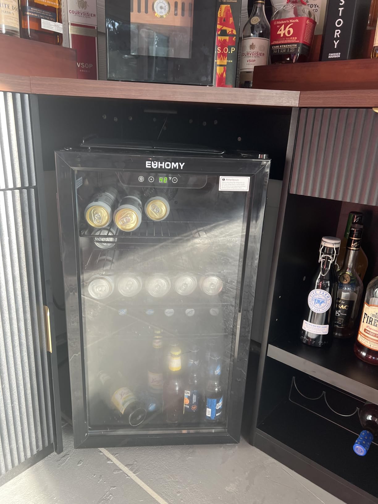 EUHOMY 130 Can Mini Fridge, Beverage Refrigerator with Glass Door, Black | 3.2 Cu.ft Capacity, 37°F to 61°F, Compressor Cooling, Digital Temperature Control, Removable Shelves, Home Bar Office Use customer photo 1