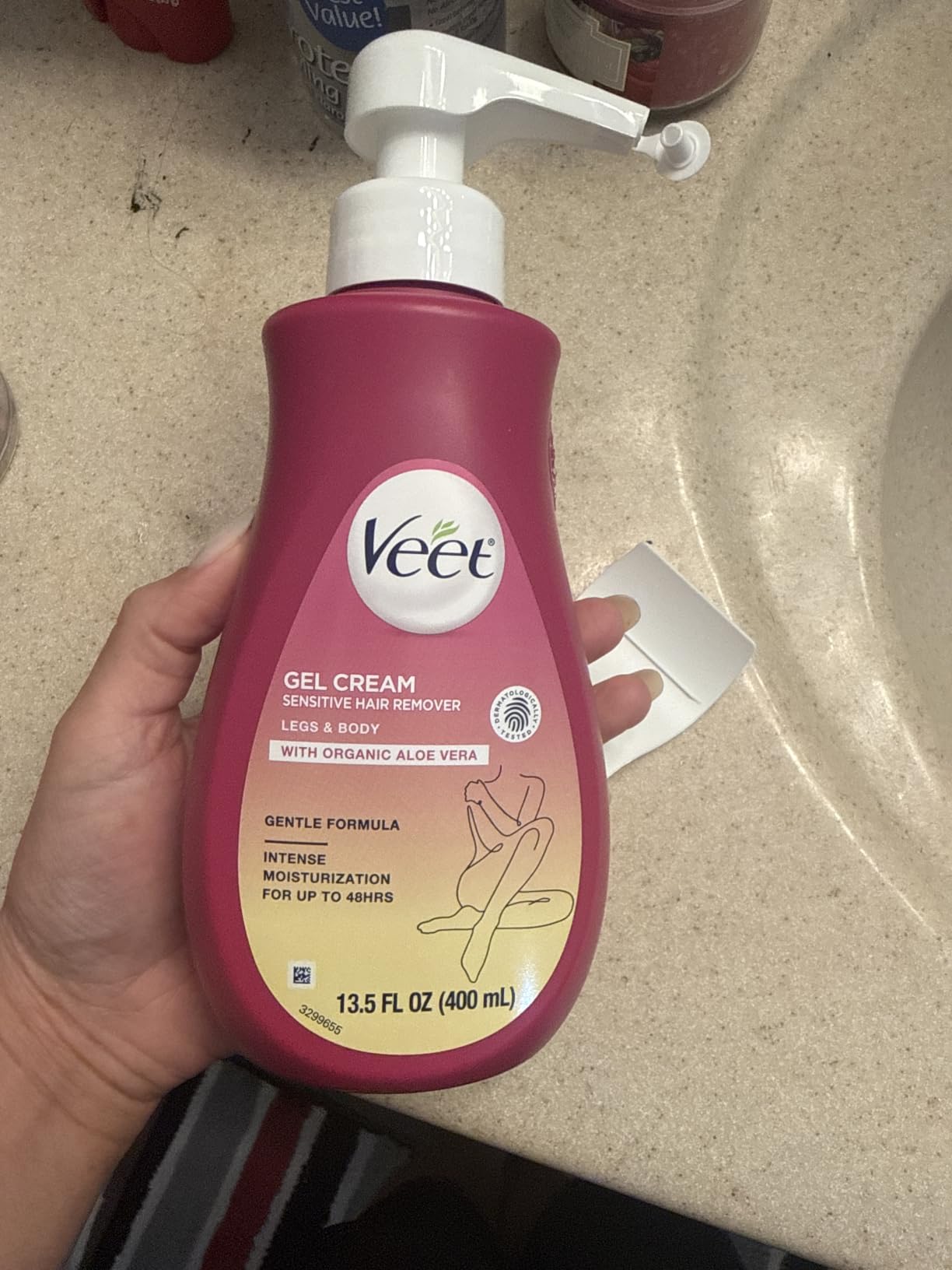 Veet Sensitive Skin Hair Removal Cream For Women, Painless Bikini Hair Removal Gel, Dermatologically Tested Depilatory Cream For Bikini Line, Legs, Arms, Underarms, 13.5 FL OZ Pump Bottle with Tool customer photo 1