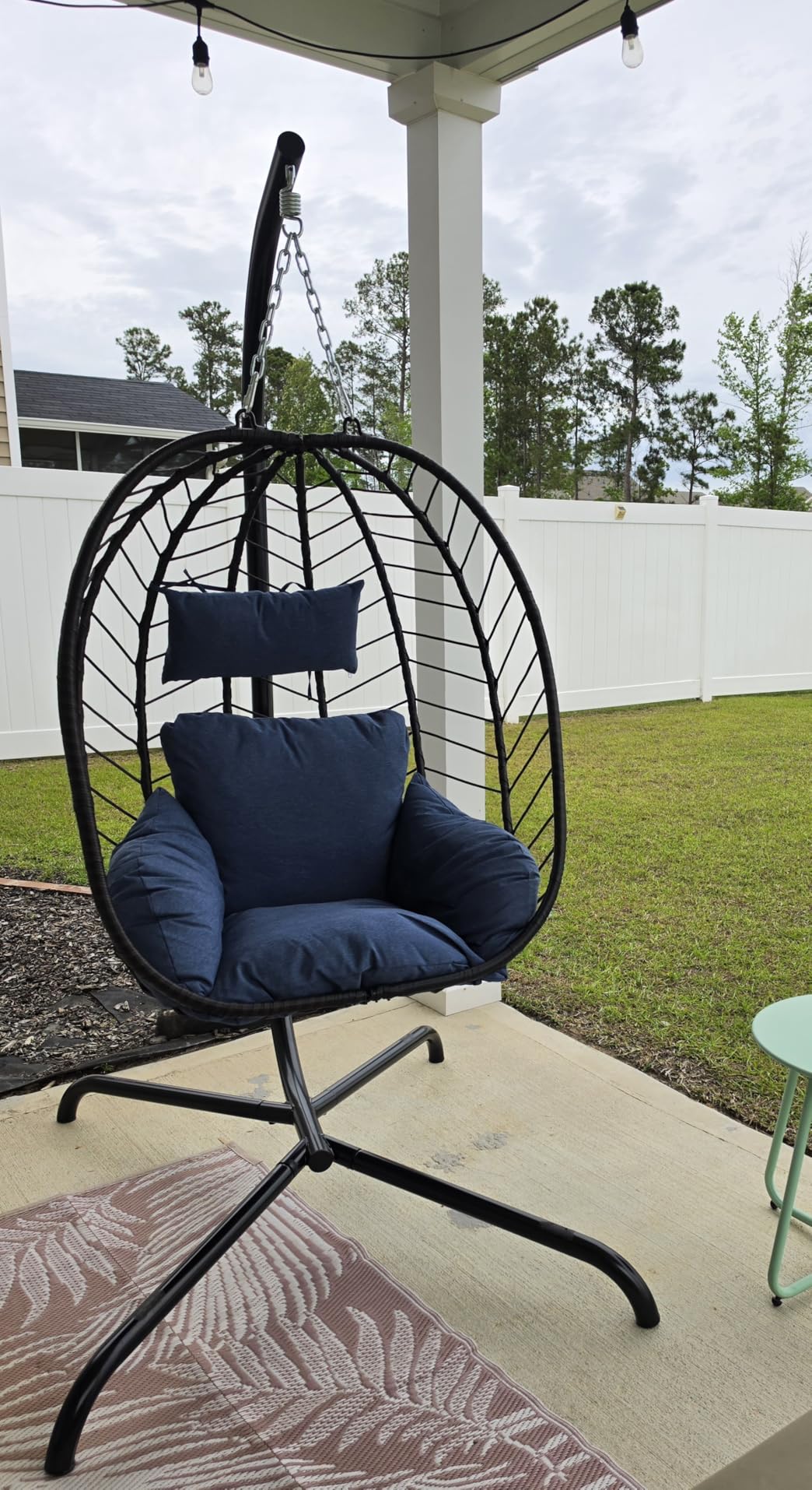 ALAULM Foldable Egg Chair with Stand, 485LBS Capacity Wicker Rattan Hammock Swing Chair for Outdoor & Indoor, Hanging Chair with Strong Frame & UV Resistant Cushion for Balcony, Bedroom, Light Gray customer photo 1