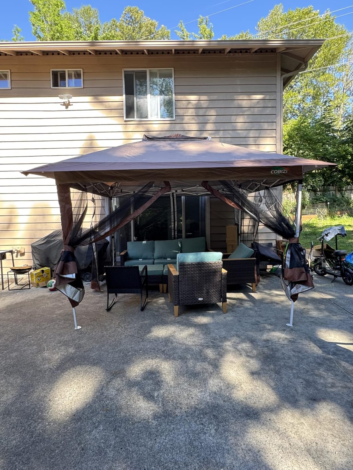 COBIZI 12x12 Pop Up Gazebos On Clearance - Upgrade Easy Up Metal Outdoor Gazebo Waterproof - Portable Gazebo with Mosquito Nettings, 4 Ropes 8 Stakes and Carry Bag for Patio Garden(Coffee) customer photo 2