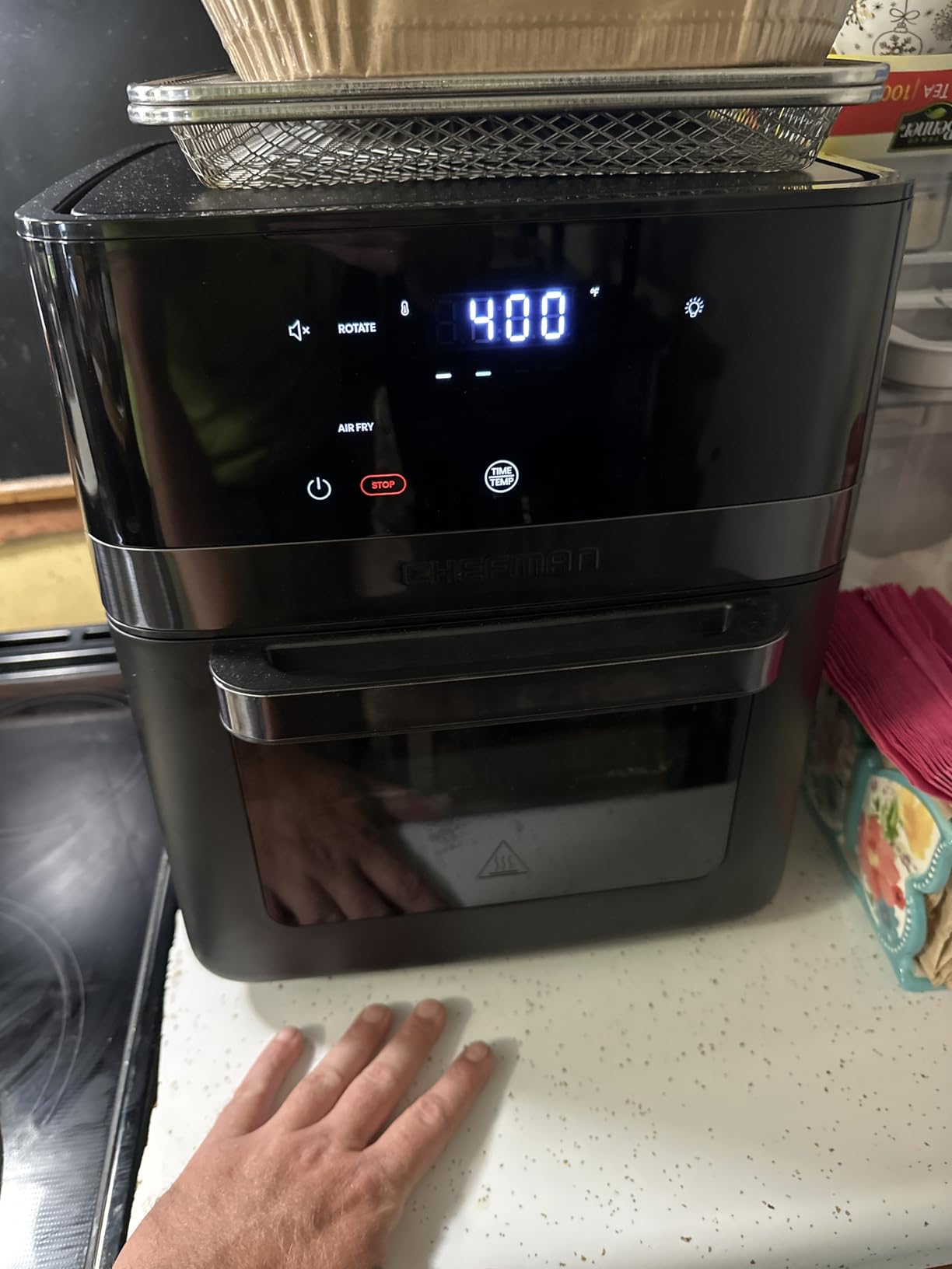 Chefman Air Fryer 6-in-1, XL 14-Quart Multifunctional Airfryer with Touchscreen Controls, Rotisserie, Food Dehydrator, Convection Oven, Bake, Broil, and Reheat Functions, Windowed Door - Black customer photo 1