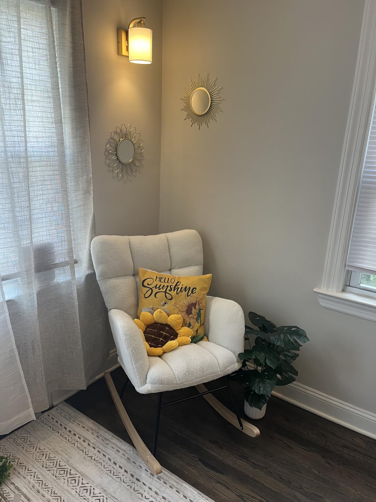 Nursery Rocking Chair, Teddy Upholstered Glider Chair with Thick Cushion, Tufted Gliding Rocker Chair with Wood Leg, Cozy Rocking Armchair, Accent Rocking Chair for Living Room (Ivory) customer photo 1