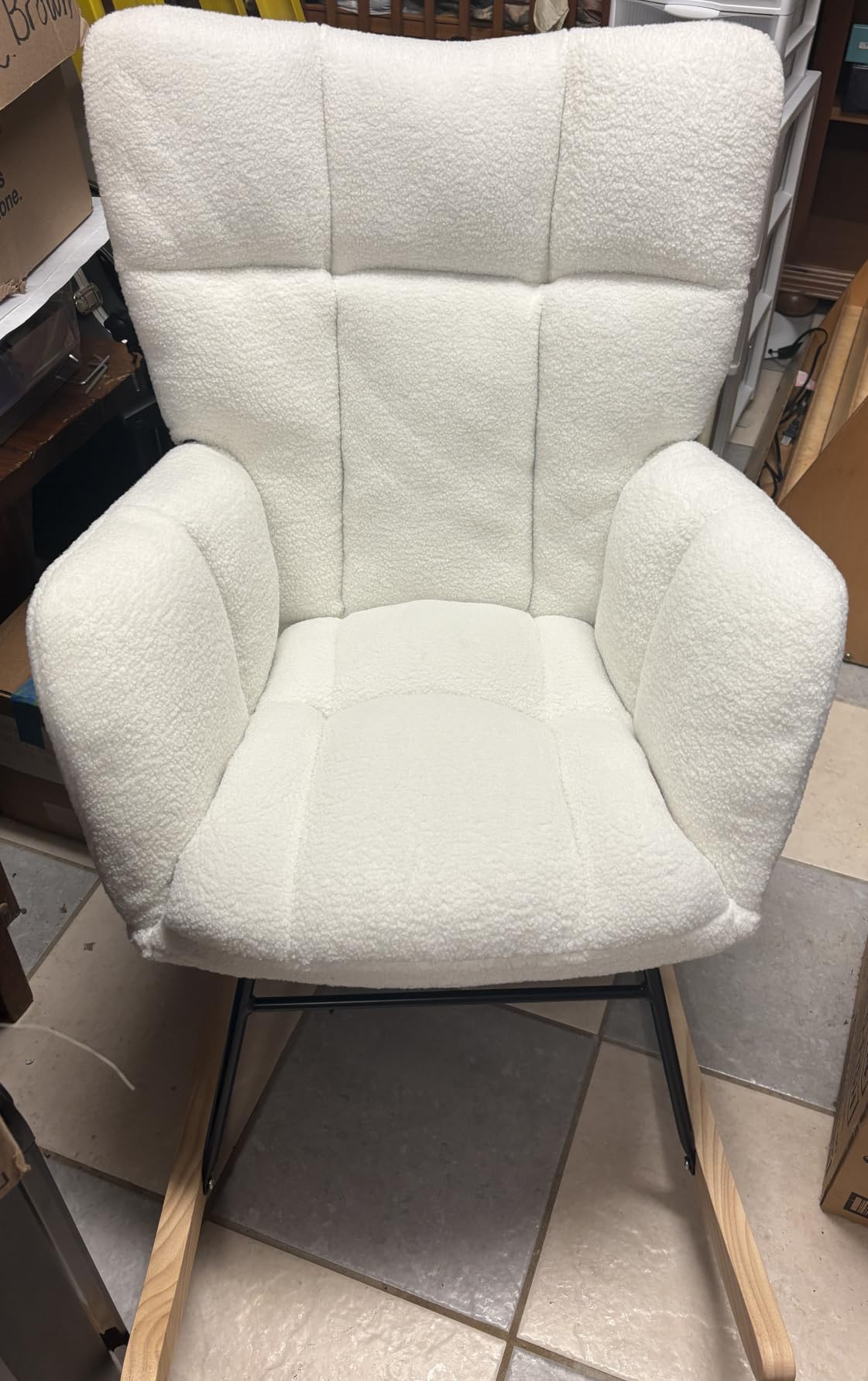 Nursery Rocking Chair, Teddy Upholstered Glider Chair with Thick Cushion, Tufted Gliding Rocker Chair with Wood Leg, Cozy Rocking Armchair, Accent Rocking Chair for Living Room (Ivory) customer photo 2