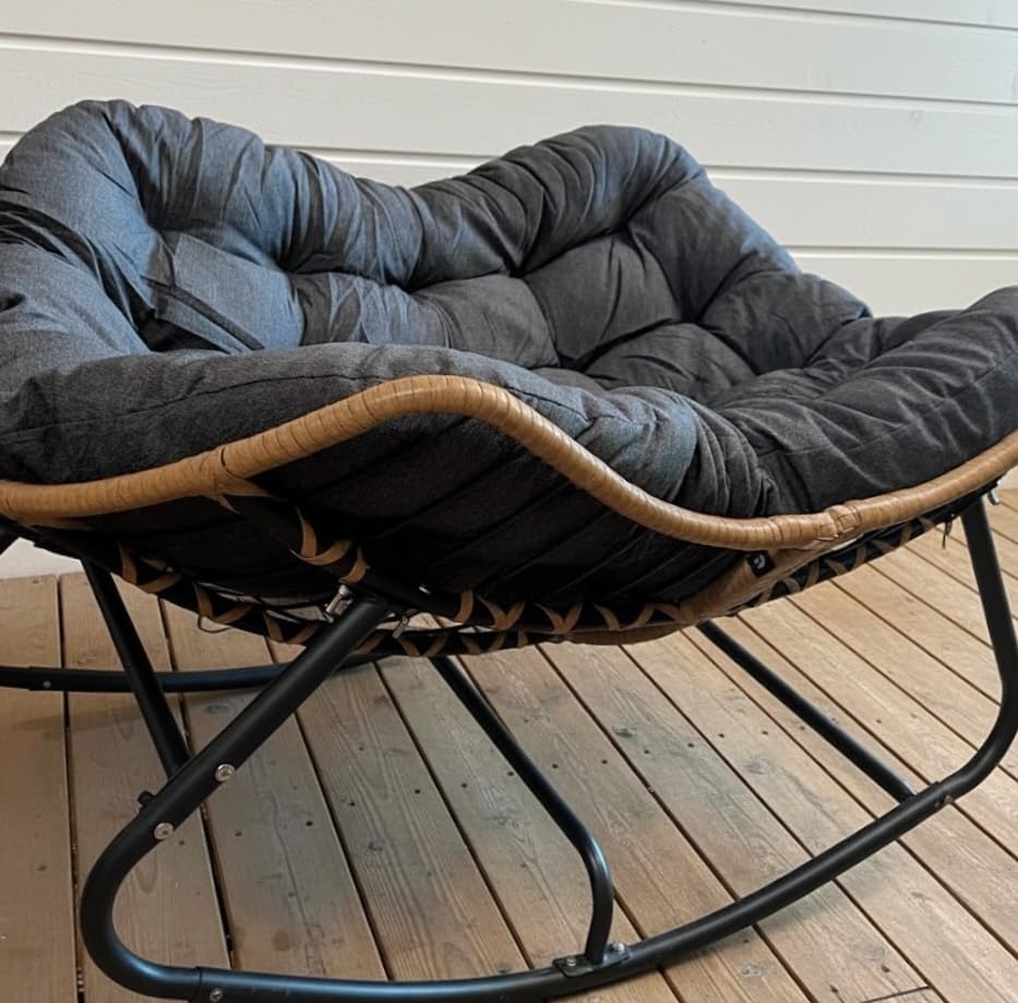 SWITTE Outdoor Rocking Papasan Chair with Thick Cushion, Dark Gray | Oversized Modern Wicker Lounge Rocker with Comfy Cushion customer photo 1