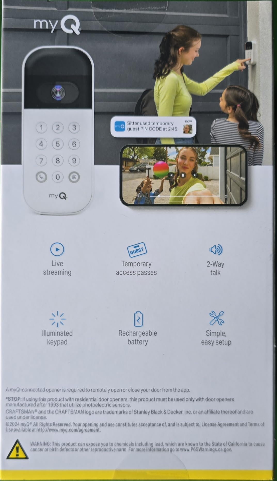 myQ Smart Garage Door Video Keypad + Rechargeable Battery, with Wide-Angle Camera, Customizable PIN Codes, and Smartphone Control, Works with Chamberlain, LiftMaster and Craftsman openers customer photo 1