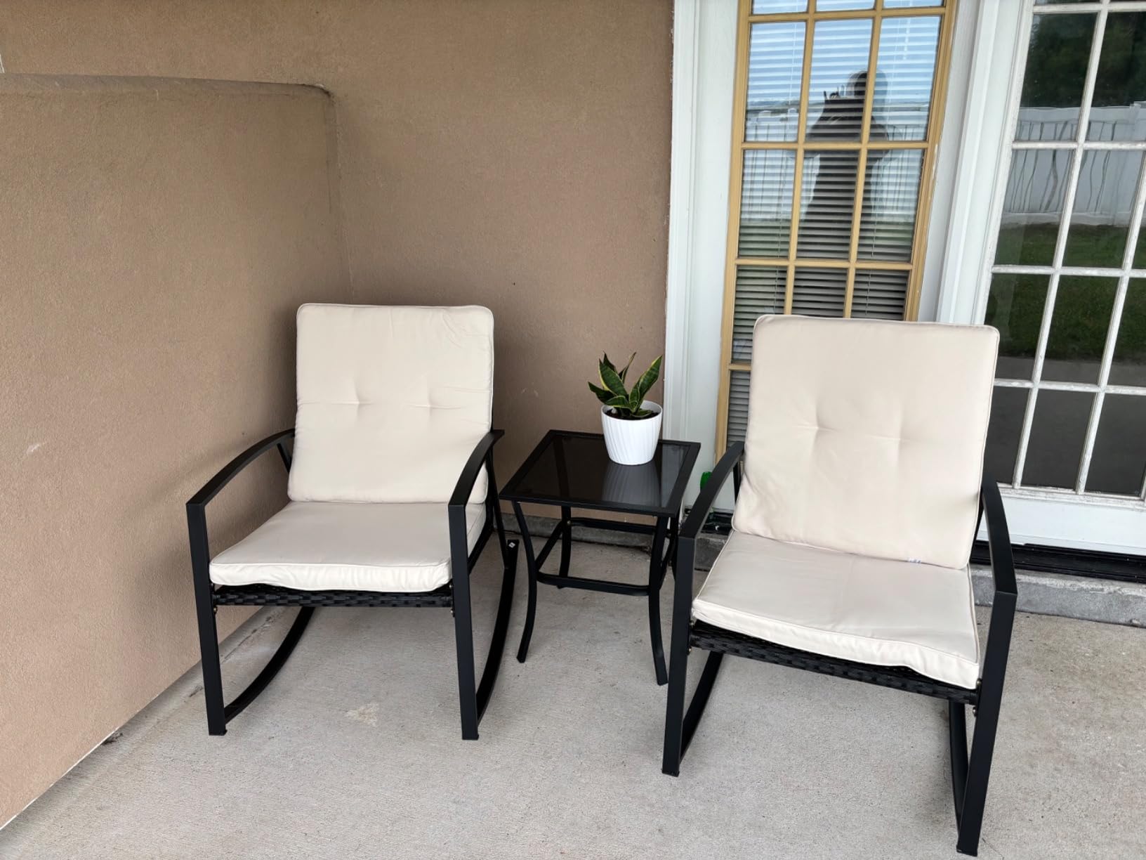 Shintenchi Outdoor Sectional Patio Furniture Set 4-Piece, All-Weather PE Rattan Sofa Couch with Cushions & Storage Coffee Table for Yard, Garden, Porch, Poolside (Beige) customer photo 2