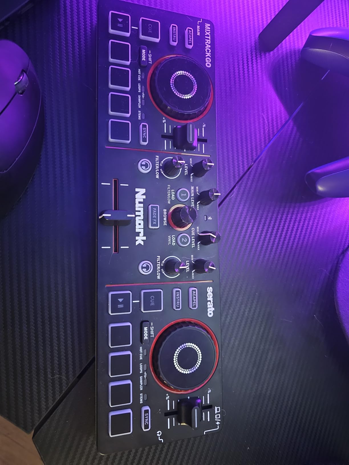 Numark MixTrack Go Compact Bluetooth DJ Controller with Stems Control, 2-Deck DJ Mixer, for Beginners & Mobile DJs, Smart Fader, USB-C, Serato DJ Lite & Algoriddim djay Included, Gen 4 customer photo 1