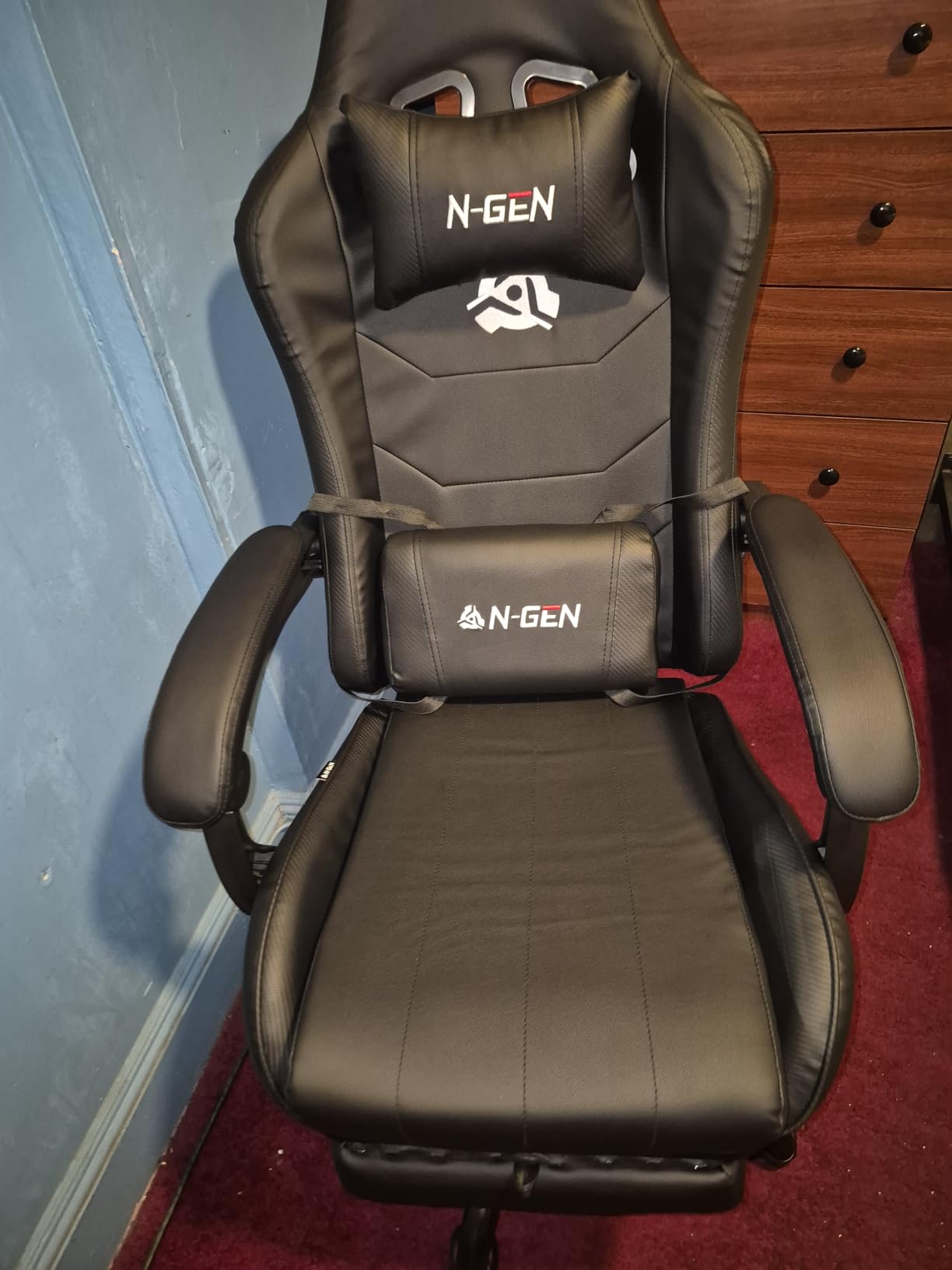 N-GEN GAMING Gaming Chair with Footrest, Lumbar, High-Back, All Black | Reclining Backrest, Linkage Armrests, Durable PU Leather, Adjustable Comfort for Extended Computer, Desk, or Home Office Use customer photo 2