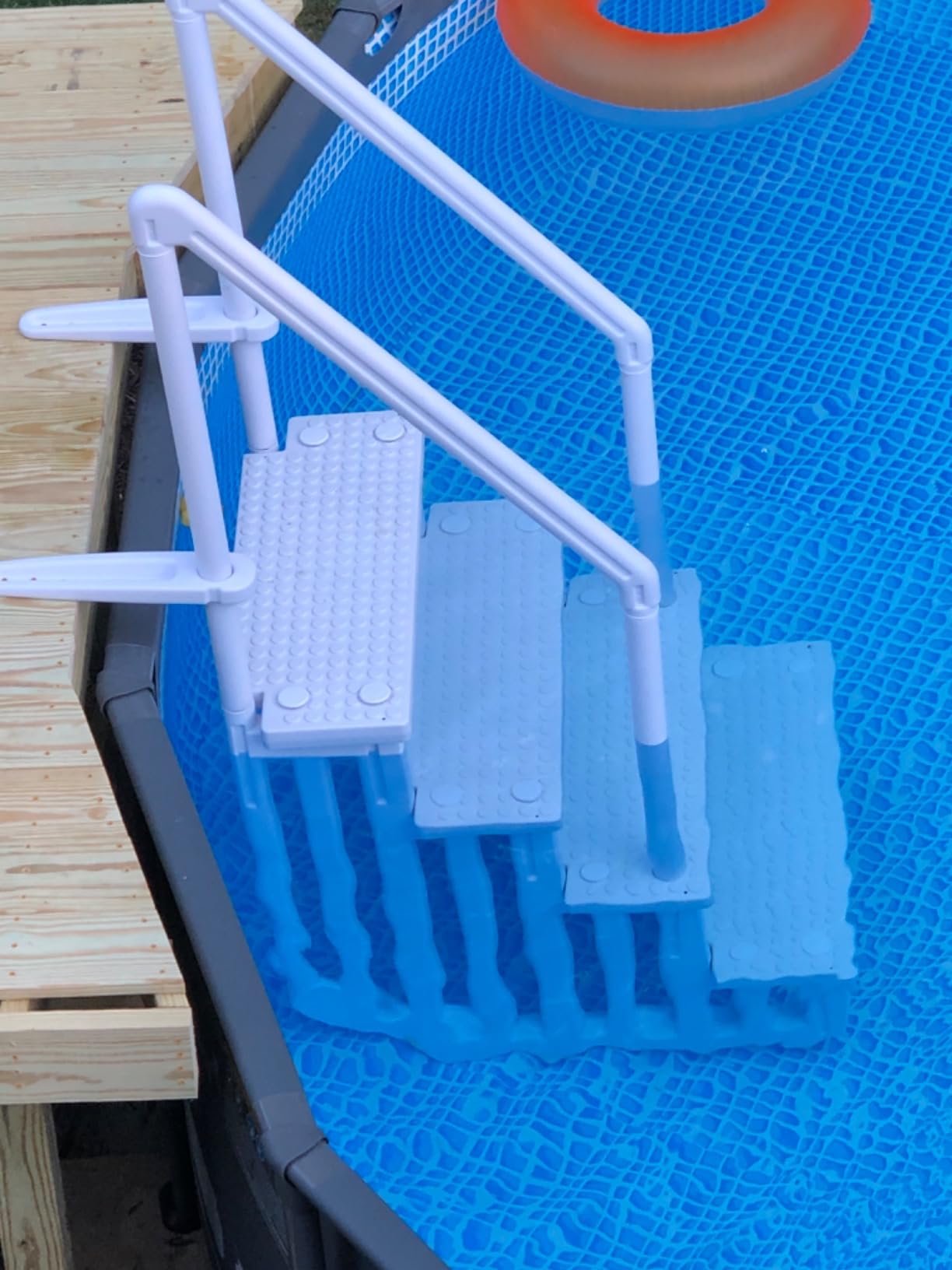XtremepowerUS Above Ground Swimming Pool Ladder and 4-Step System with Handrails, Heavy-Duty Entry Ladder for Deck to Pool Access, Safety Step Design customer photo 2