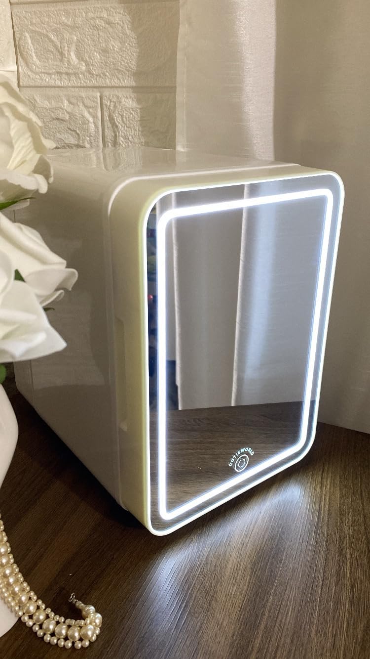 CUTIEWORLD Skincare Fridge - 4L Makeup Fridge for Refrigerating Makeup, Skincare and Food, Mini Fridge for Bedroom, Office and Car, Cooler and Warmer, Beverage Cooler, Leather Pink customer photo 1