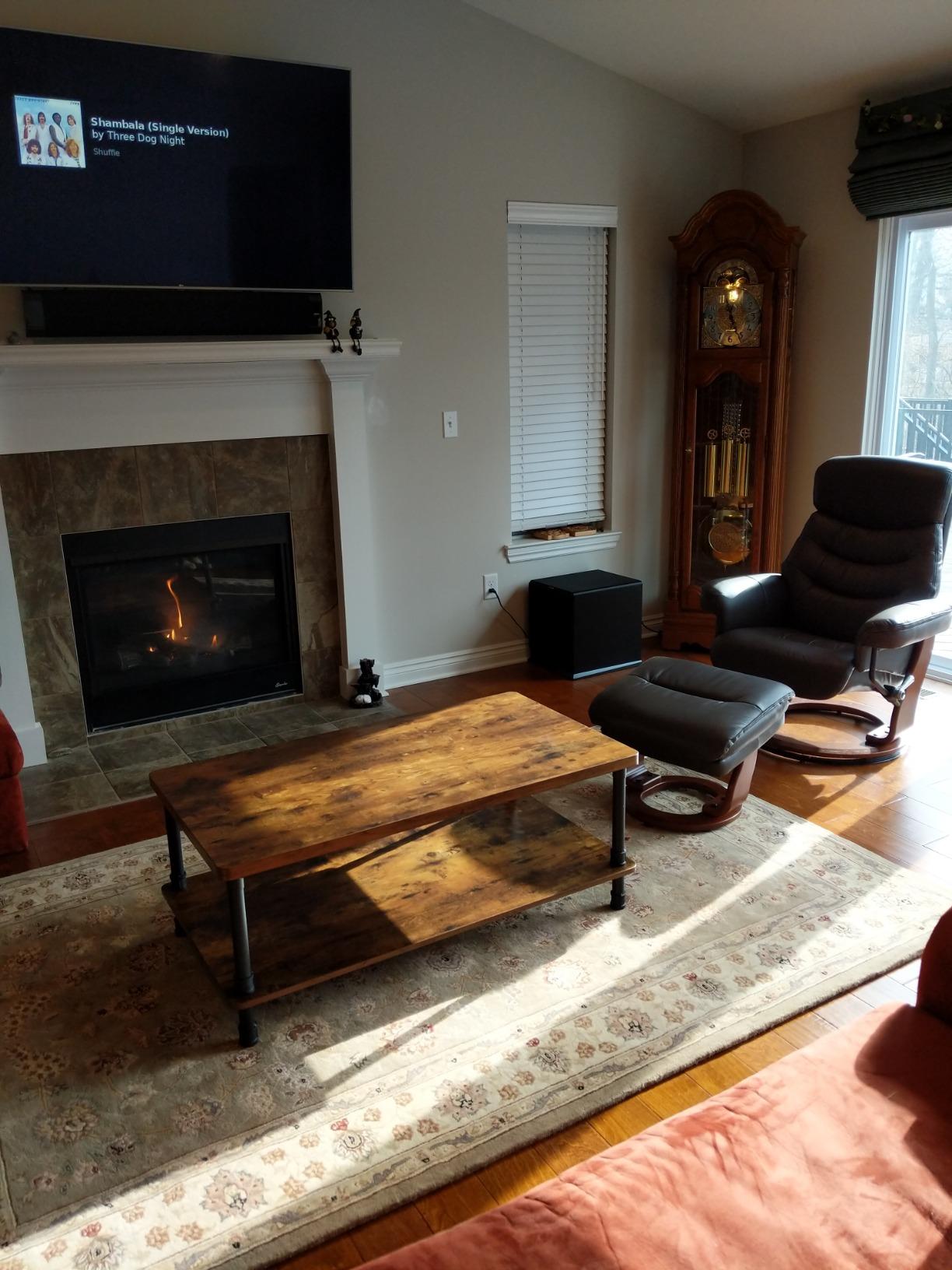 VASAGLE Round Coffee Table, Lift Top Coffee Table with Tambour Sliding Door | Mid-Century Modern, with Hidden And Open Storage, for Living Room, 31.5 Dia. x 17.7 H Inch, Chestnut Brown, ULCT275K201 customer photo 1