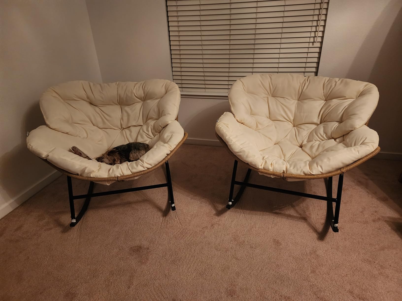 FINCATI Outdoor Indoor Papasan Rocking Chair, Oversized Rattan Lounge Chair | 450 Lbs Heavy Duty, Wide Size, PE Rattan Recliner with Beige Thick Cushion customer photo 1