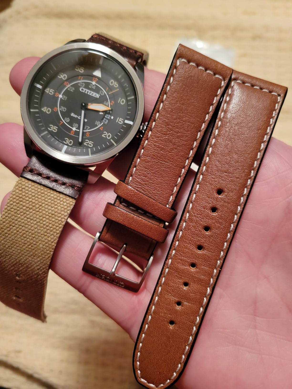 Citizen Men’s Eco-Drive 3-Hand Date Avion Watch with Leather Strap (Style: AW1361:10H) customer photo 1