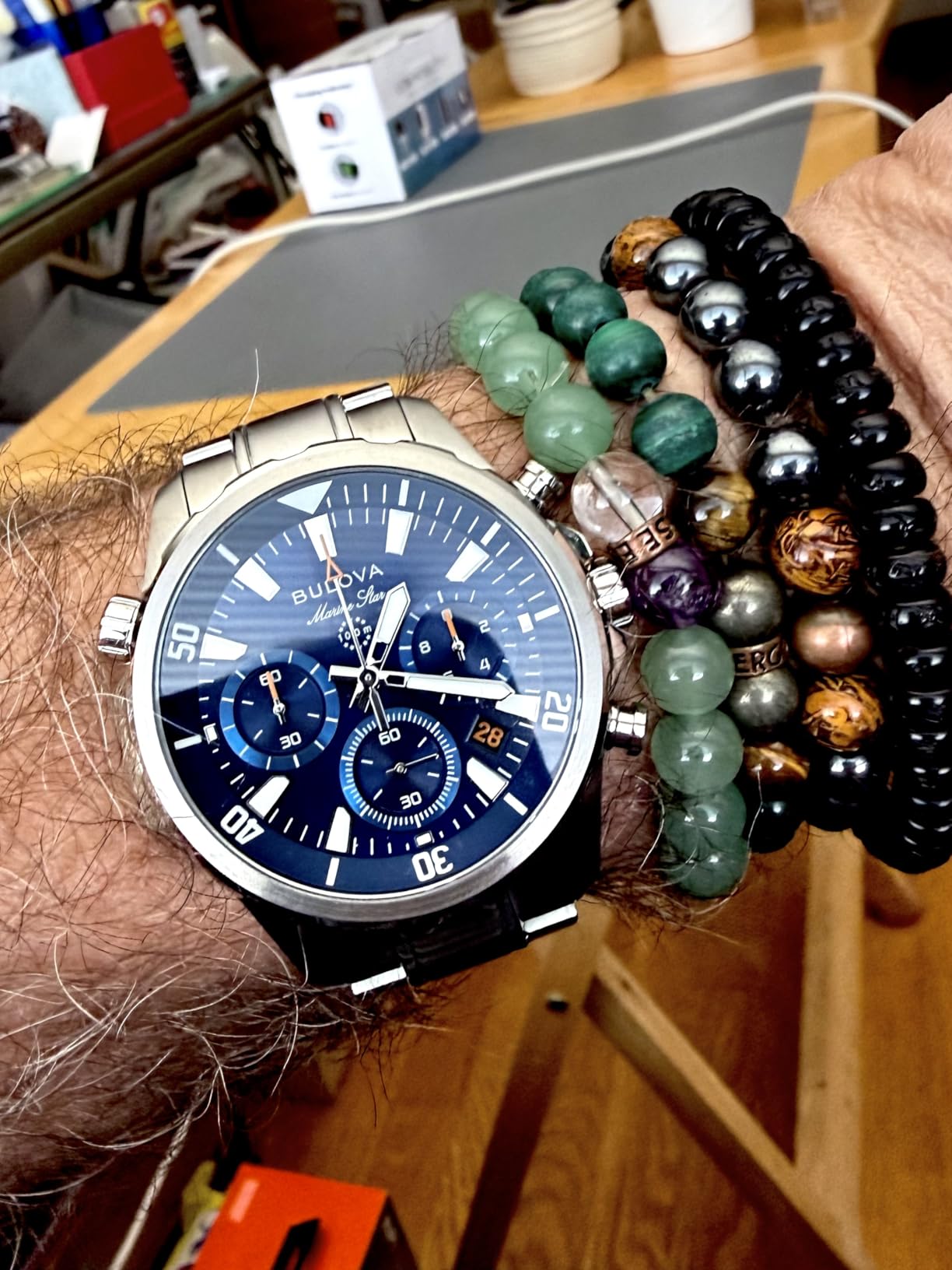 Bulova Men's Marine Star Series B Stainless Steel 6-Hand Chronograph Quartz Watch, Blue Dial Style: 96B256 customer photo 2